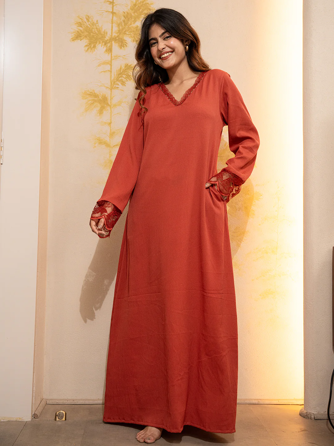 Desert Coral Soft Crepe V-Neck Maxi - Image 17