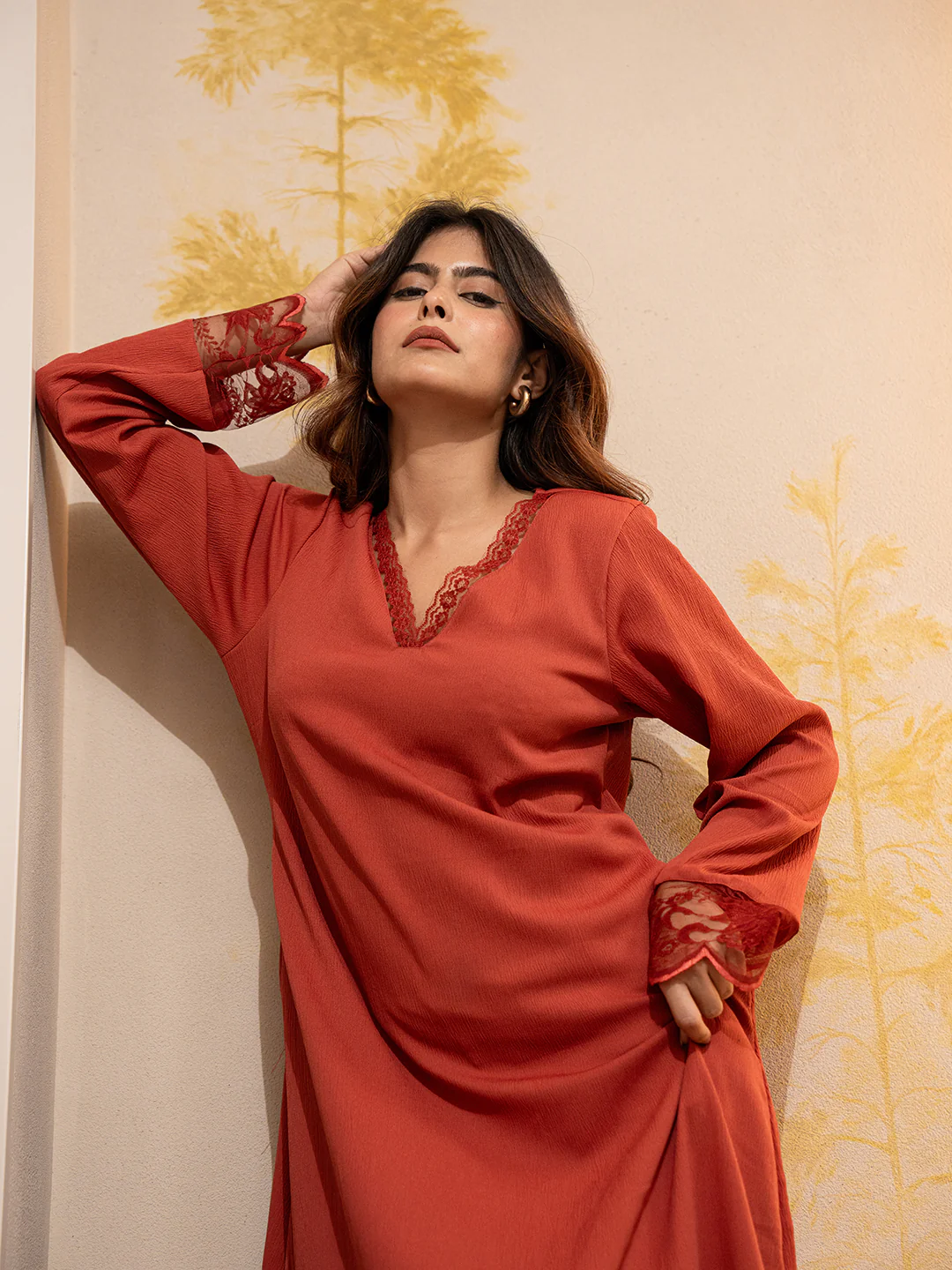Desert Coral Soft Crepe V-Neck Maxi - Image 6