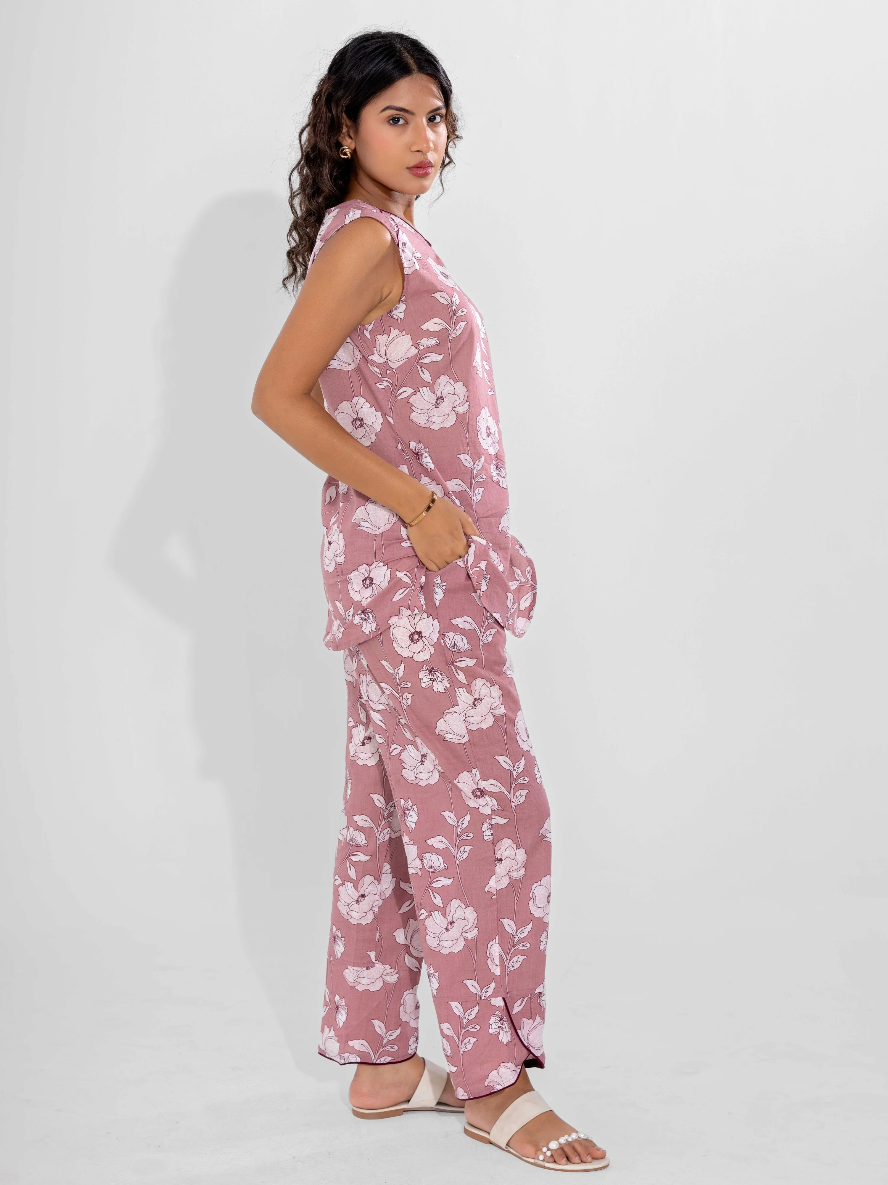 Dusty Rose Pure Cotton Sleeveless Co-Ord Set - Image 10