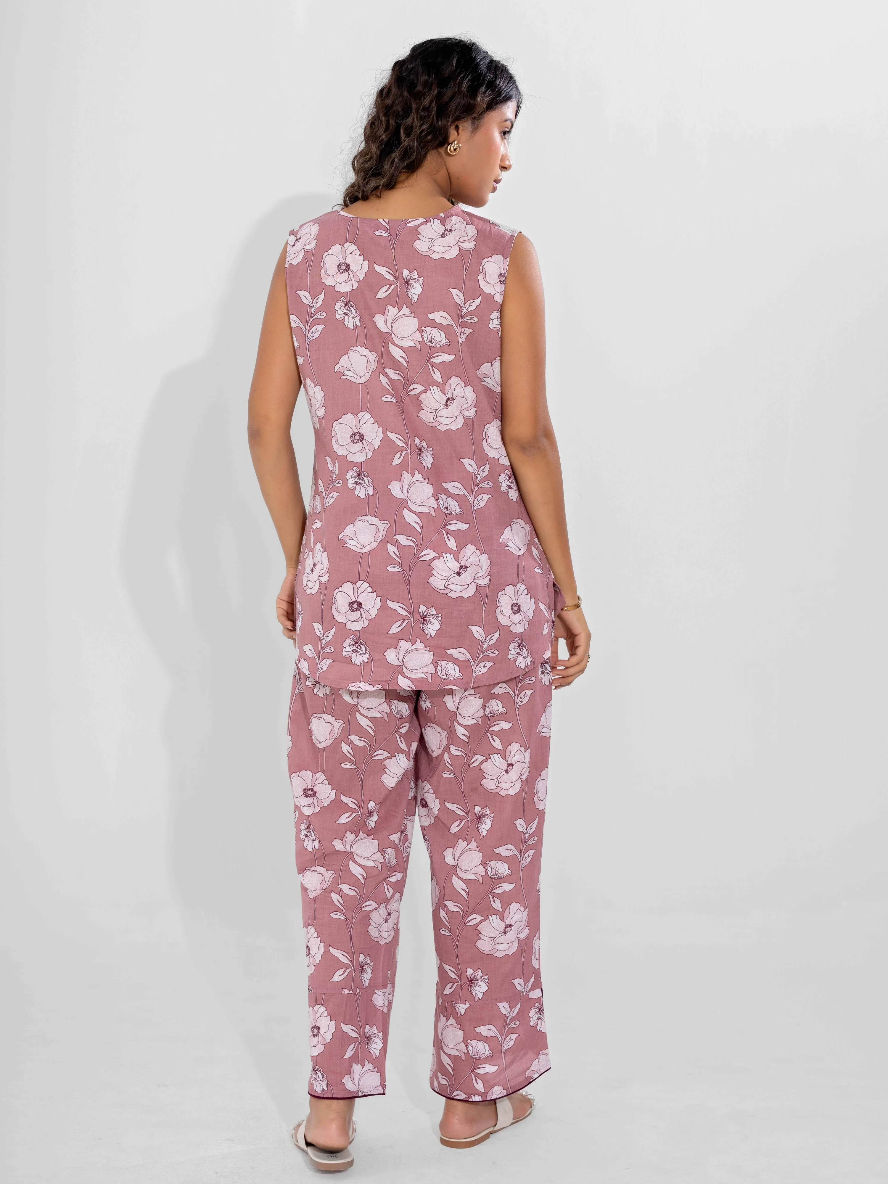Dusty Rose Pure Cotton Sleeveless Co-Ord Set - Image 5