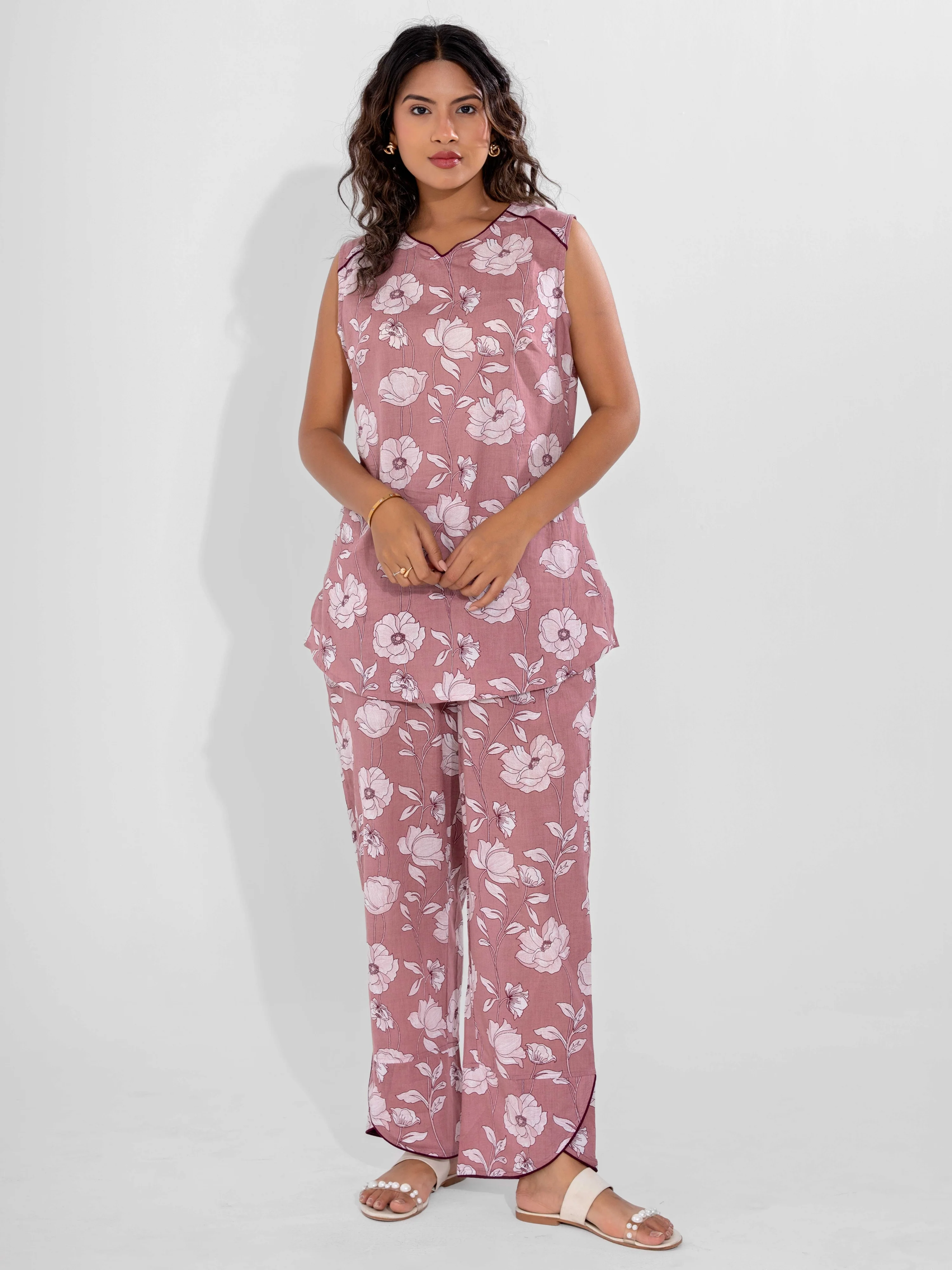 Dusty Rose Pure Cotton Sleeveless Co-Ord Set - Image 8