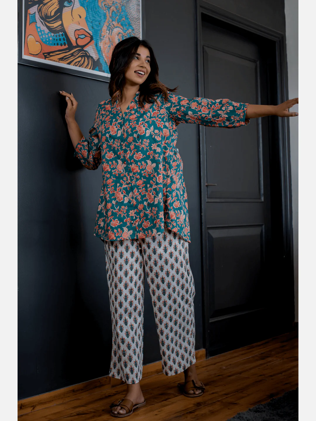 Emerald back pleated Cotton Loungewear - Image 10