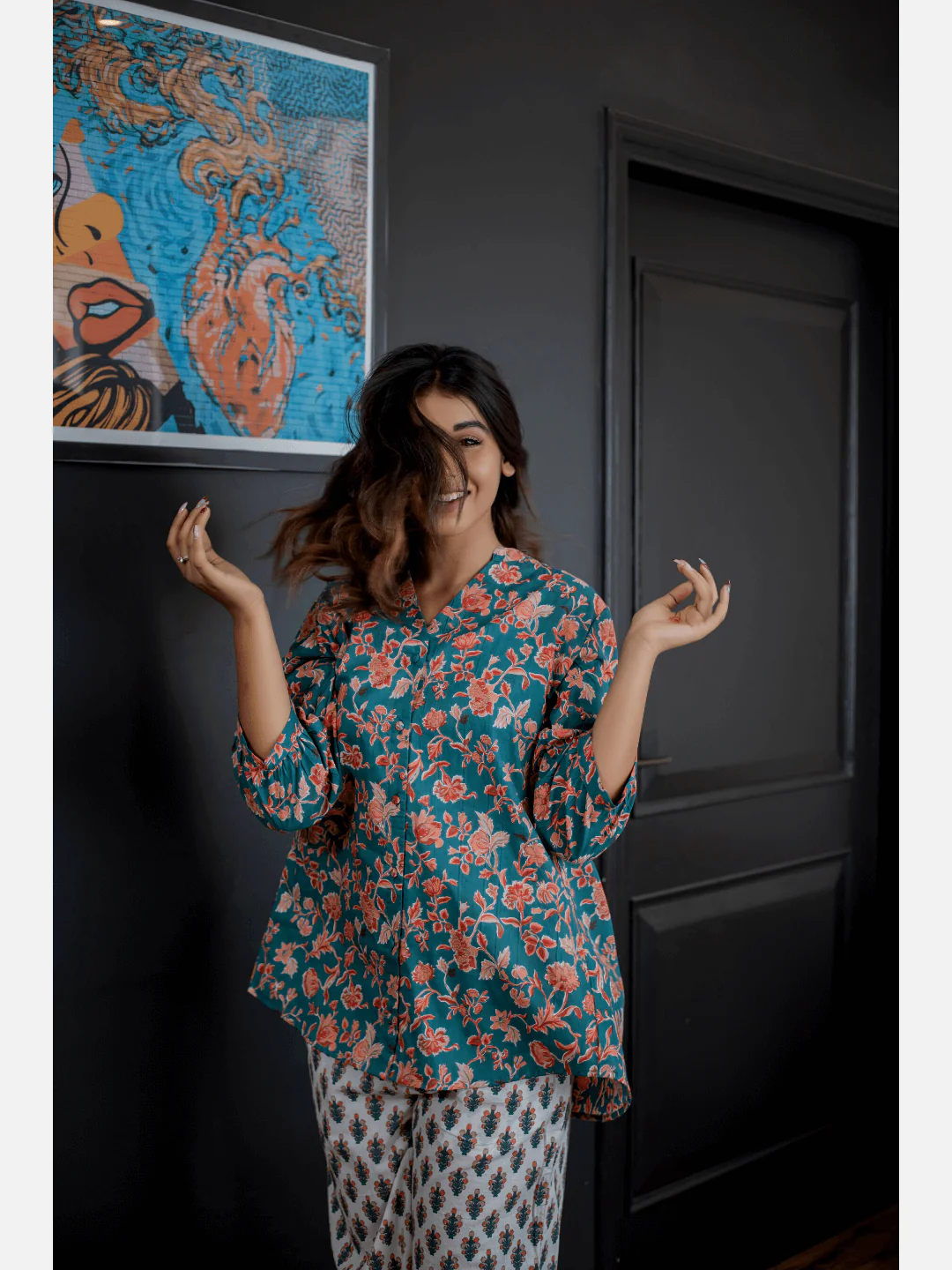 Emerald back pleated Cotton Loungewear - Image 13