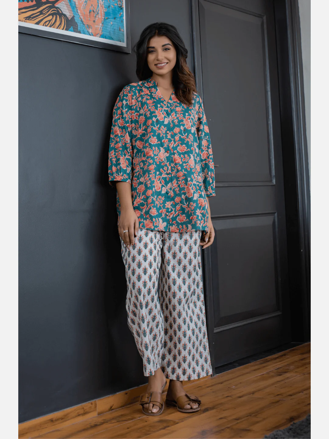 Emerald back pleated Cotton Loungewear - Image 2