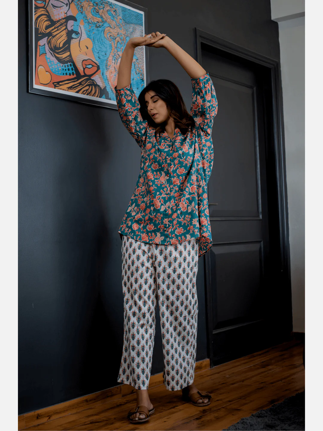 Emerald back pleated Cotton Loungewear - Image 5