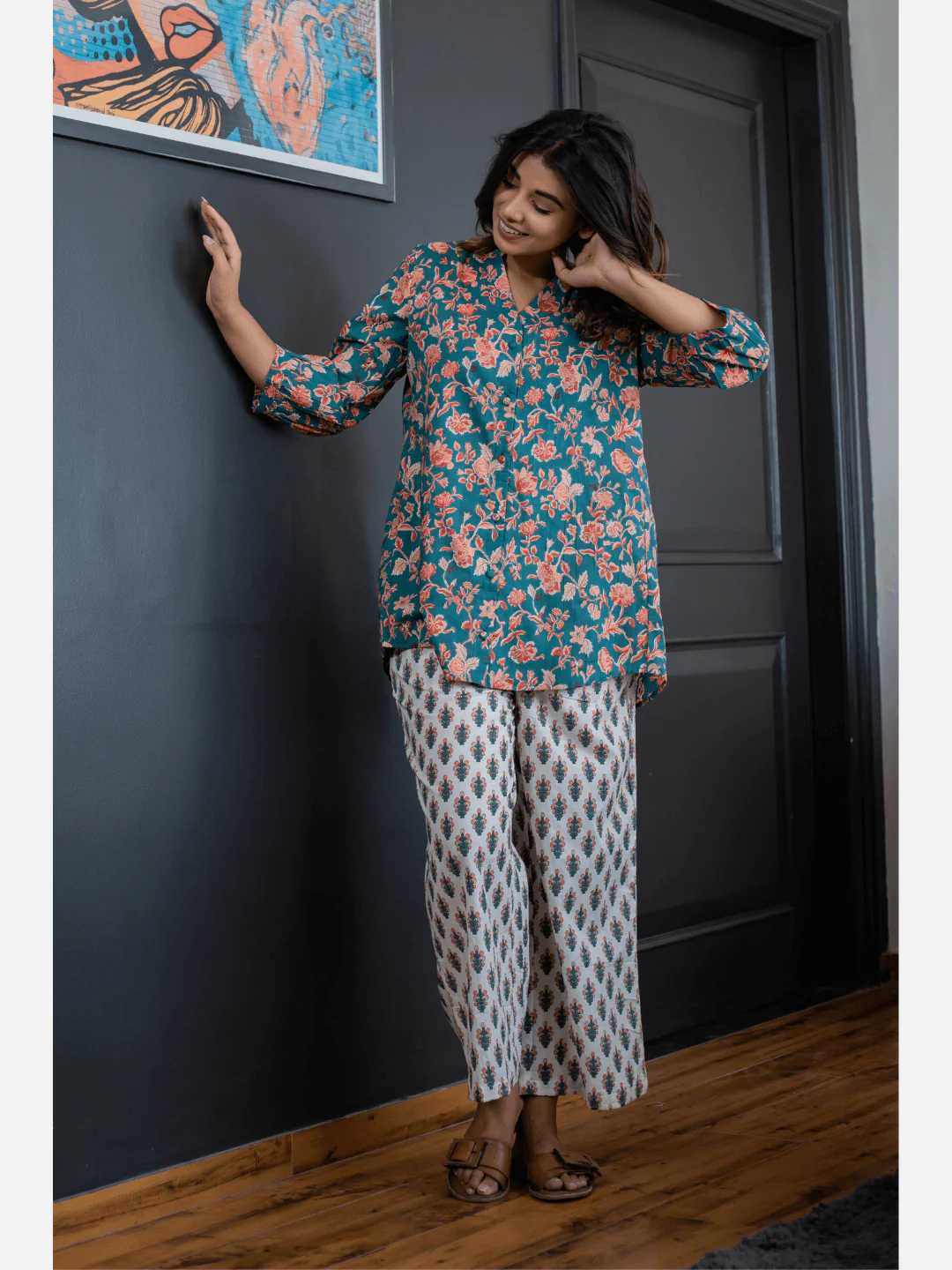 Emerald back pleated Cotton Loungewear - Image 8