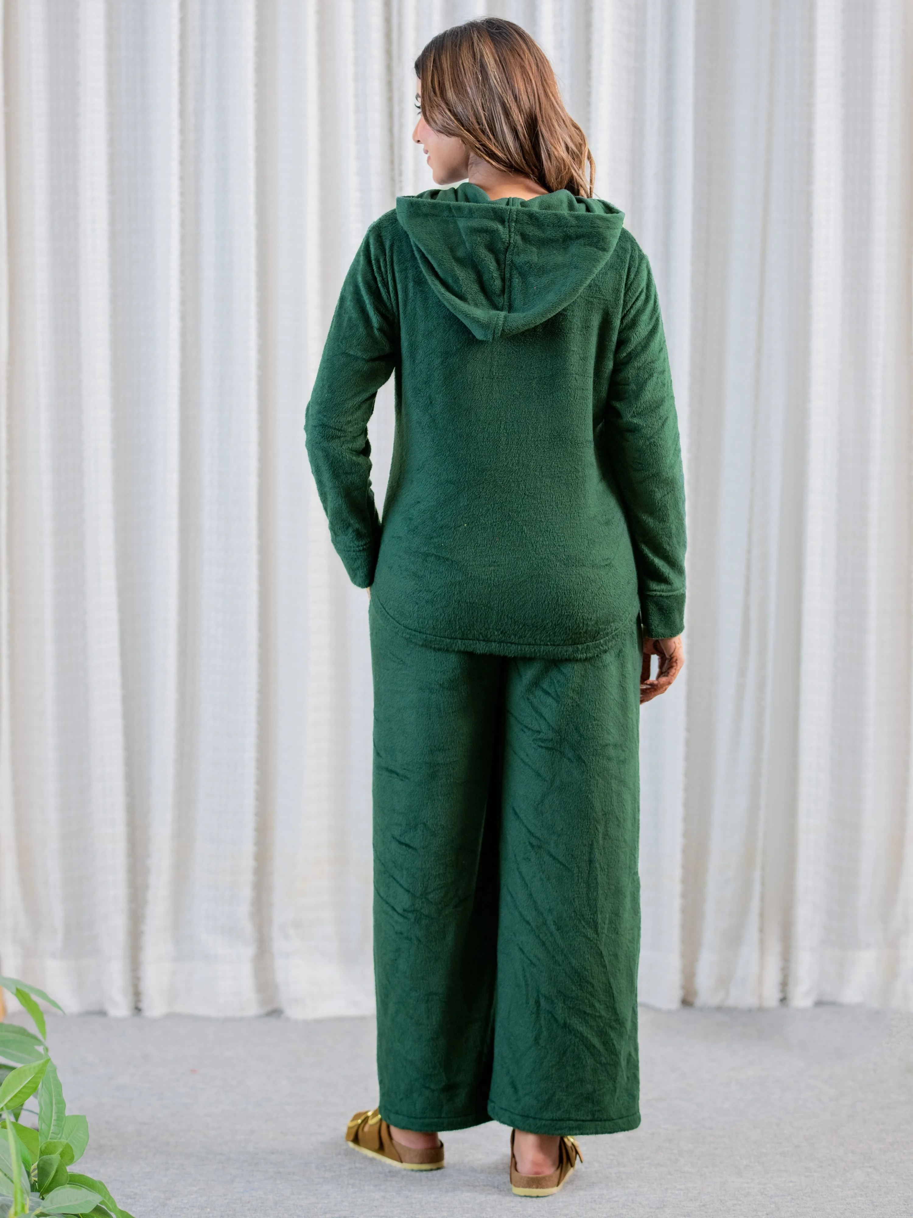 Emerald Green Super Soft Woollen Zip-Up Hoodie Sweatshirt Set - Image 11