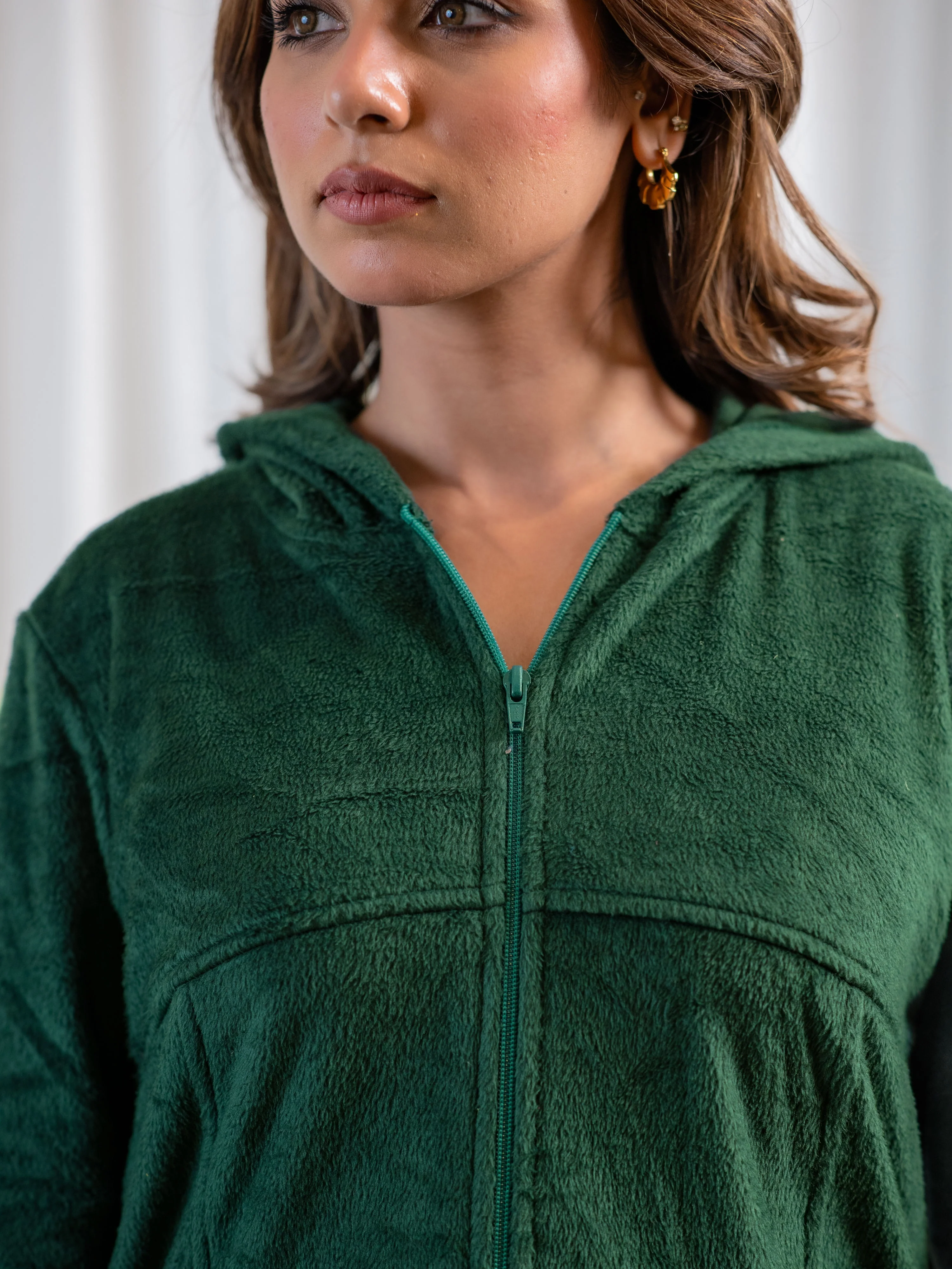Emerald Green Super Soft Woollen Zip-Up Hoodie Sweatshirt Set - Image 8
