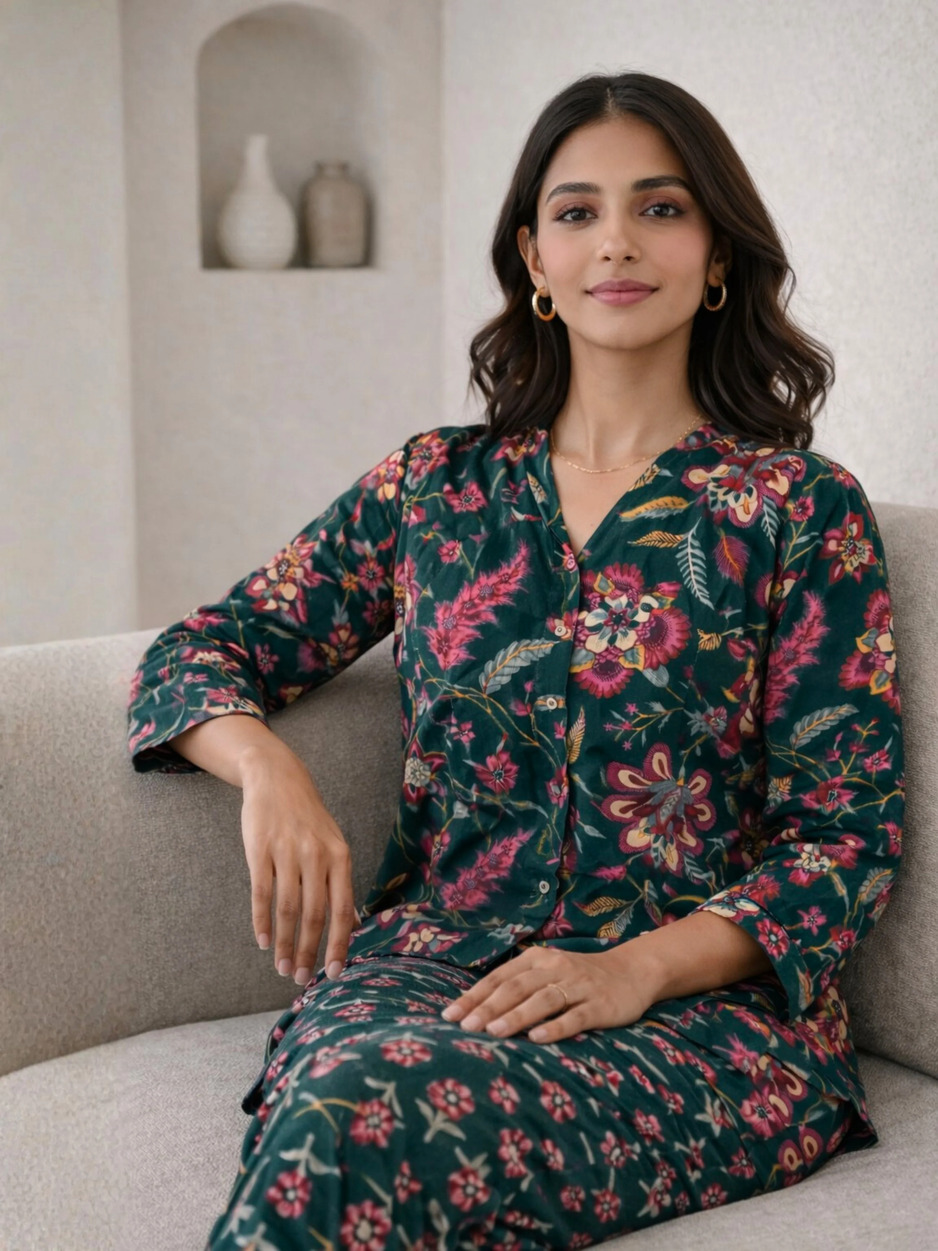 Emerald Muse Pure Cotton Women's Back Pleated Co-ord Set - Image 6