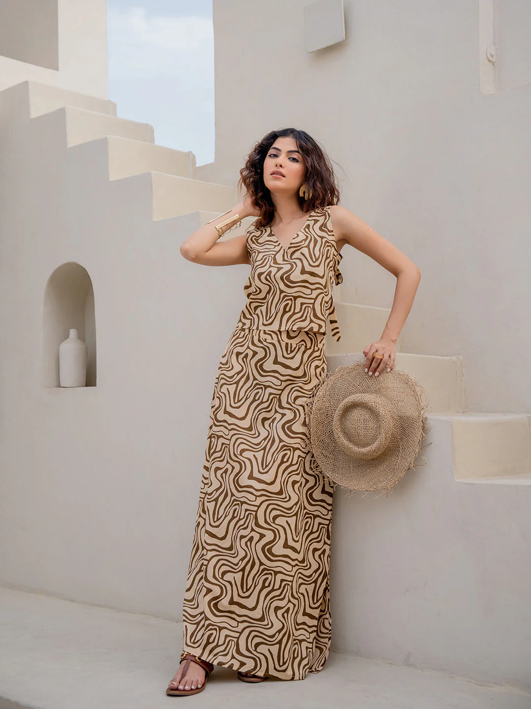 Fluid Wave Caramel Cream Back Tie Top - Image 11