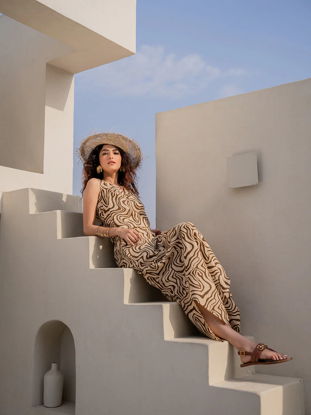 Fluid Wave Caramel Cream Back Tie Top - Image 15