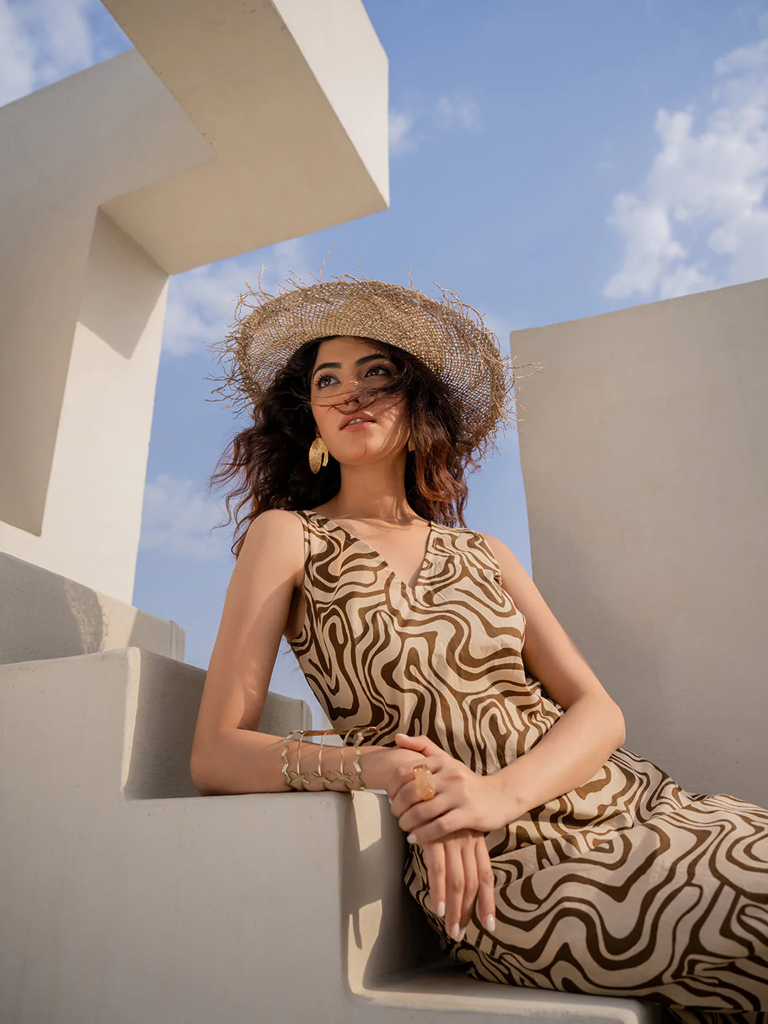 Fluid Wave Caramel Cream Back Tie Top - Image 16