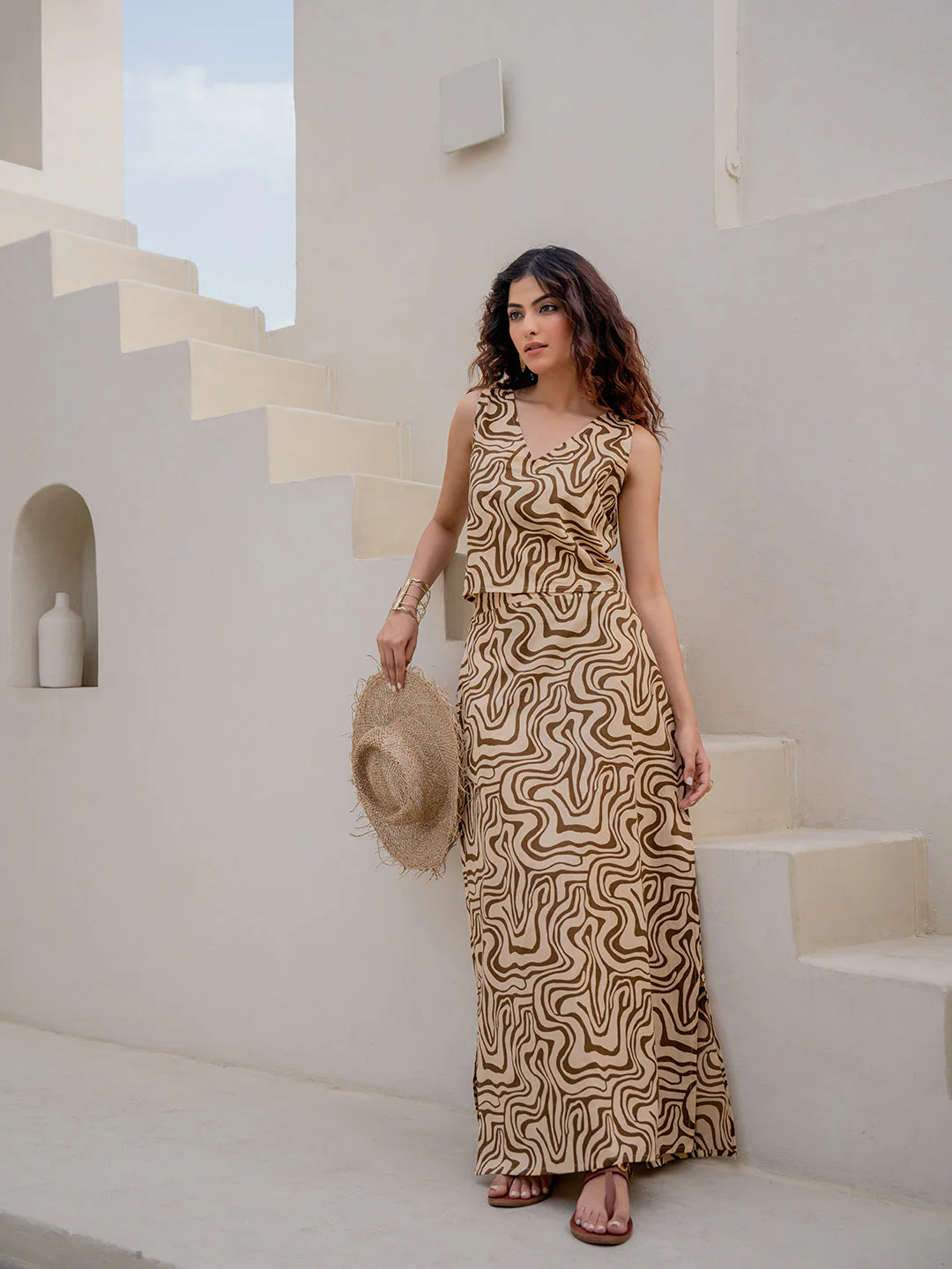 Fluid Wave Caramel Cream Back Tie Top - Image 6