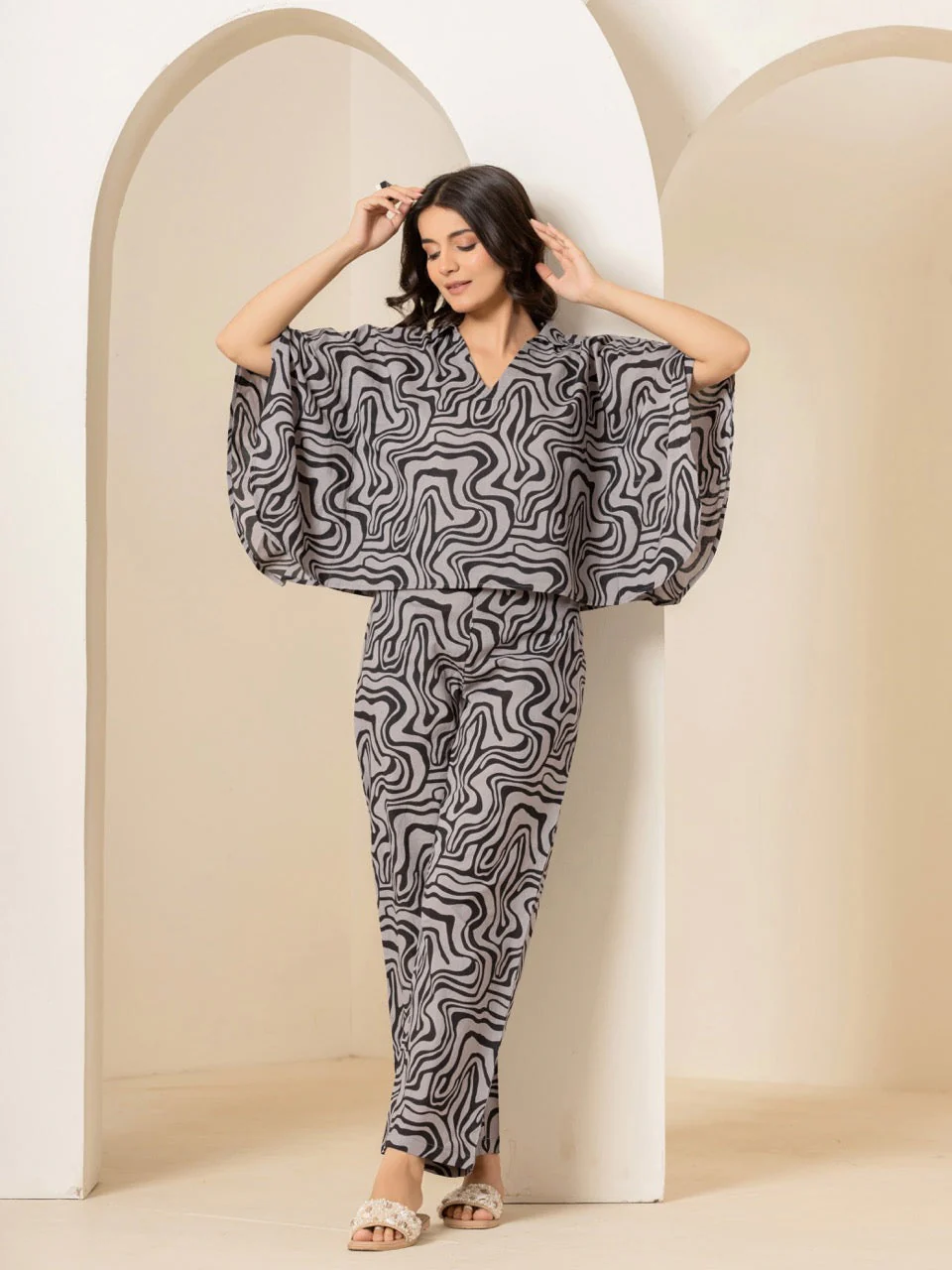 Fluid Wave Noir Black Kaftan Top - Image 11