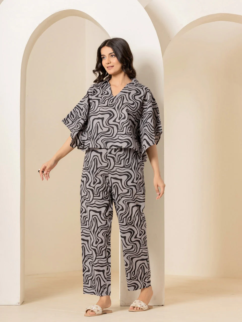 Fluid Wave Noir Black Kaftan Top - Image 13