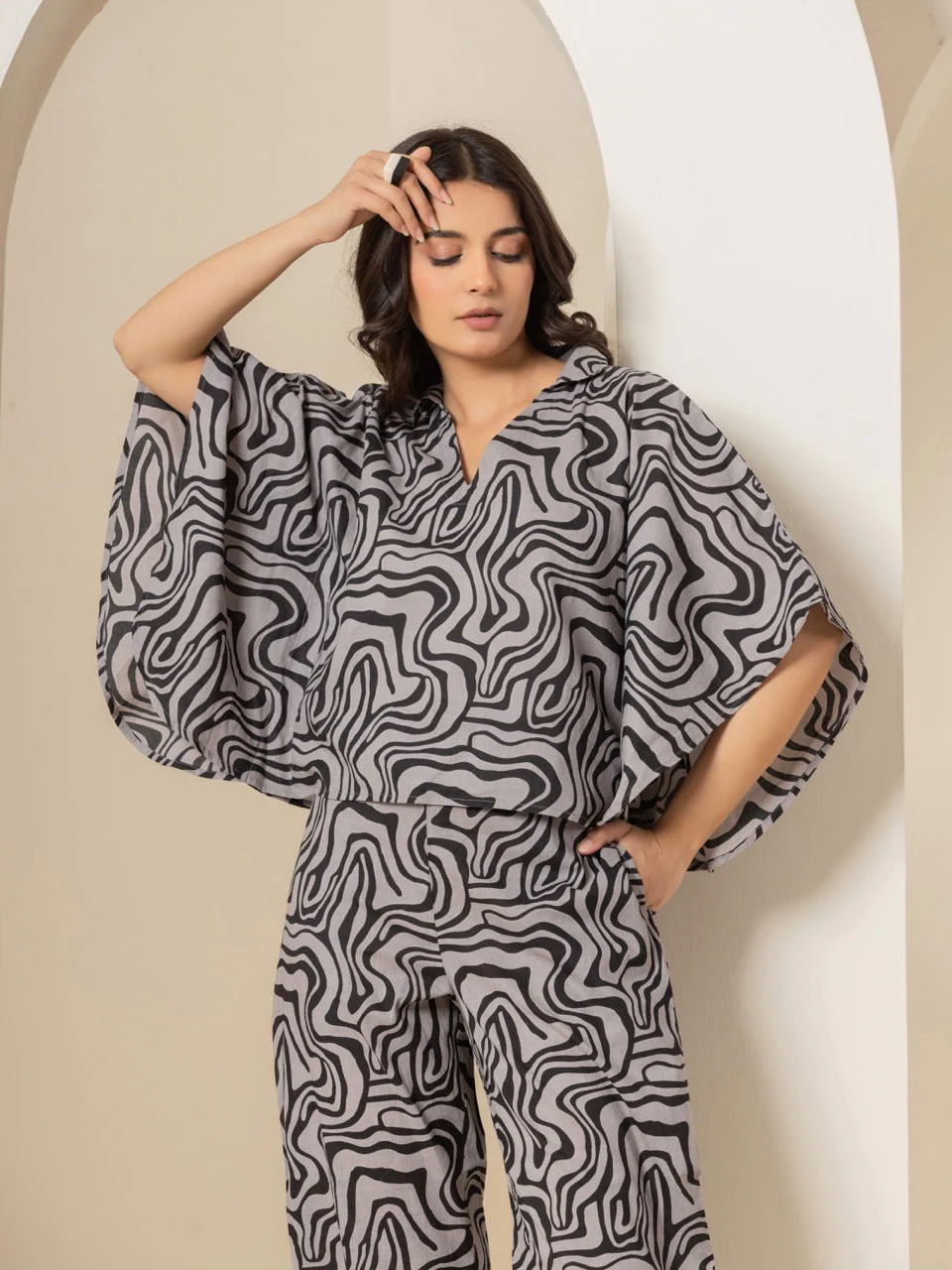 Fluid Wave Noir Black Kaftan Top - Image 14