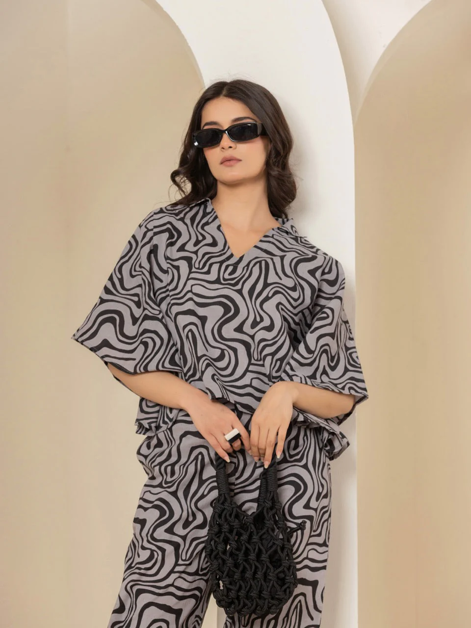 Fluid Wave Noir Black Kaftan Top - Image 15