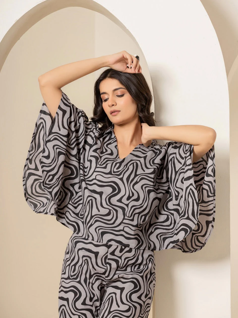 Fluid Wave Noir Black Kaftan Top - Image 6