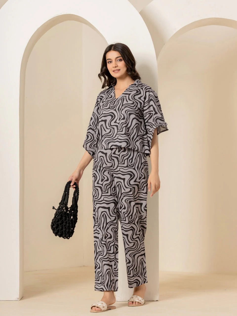 Fluid Wave Noir Black Kaftan Top - Image 8