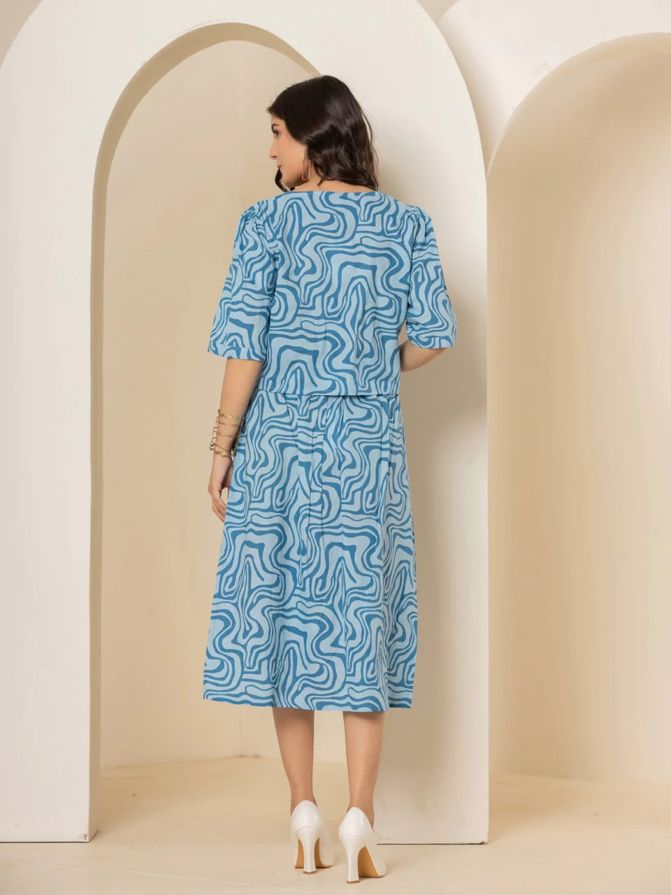 Fluid Wave Ocean Breeze Blue Midi Skirt Set - Image 8
