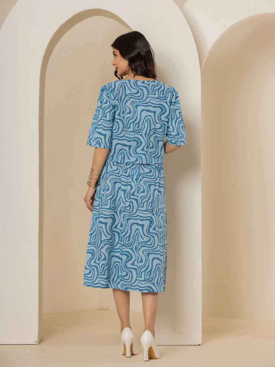 Fluid Wave Ocean Breeze Blue Midi Skirt Set - Image 9