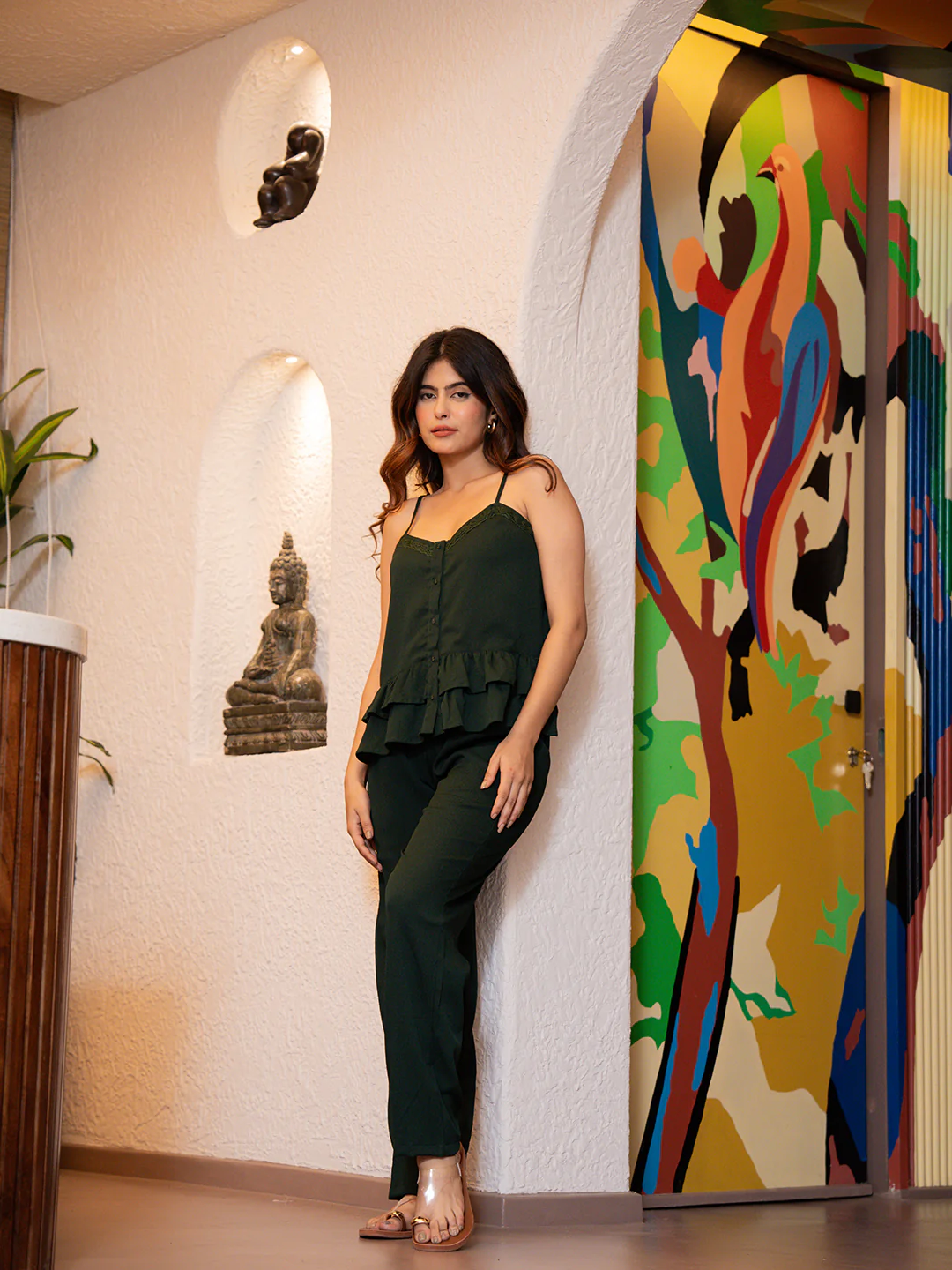 Forest Green Soft Crepe Sleeveless Co-Ord Set - Image 10