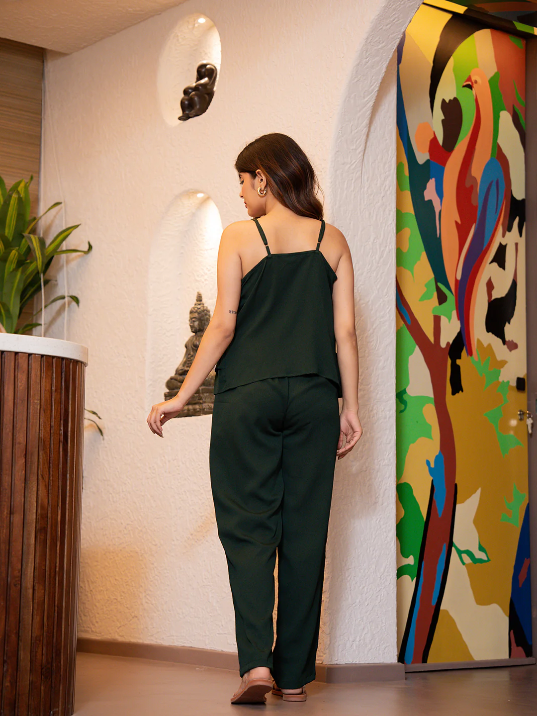 Forest Green Soft Crepe Sleeveless Co-Ord Set - Image 13
