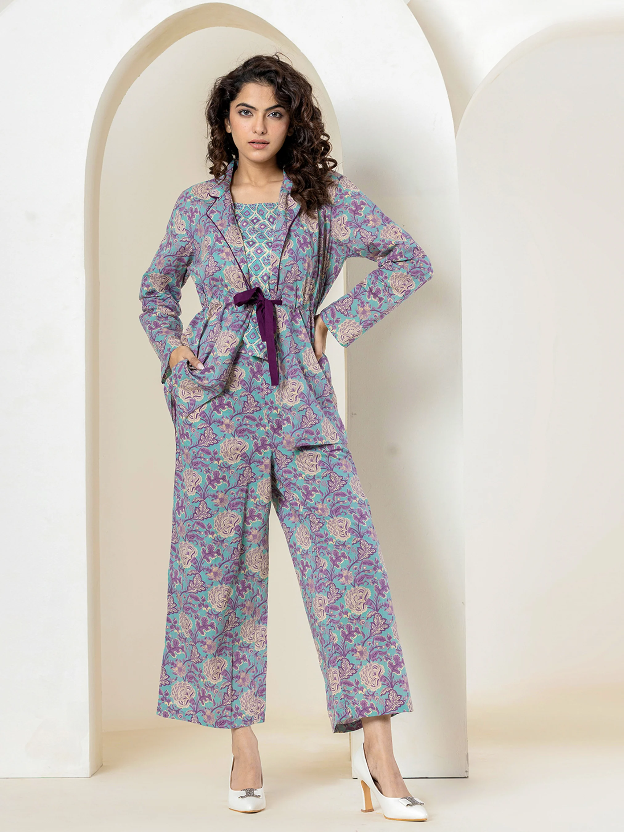 Front belt Cyan Purple Pure Cotton Jacket set of 3 - Image 10