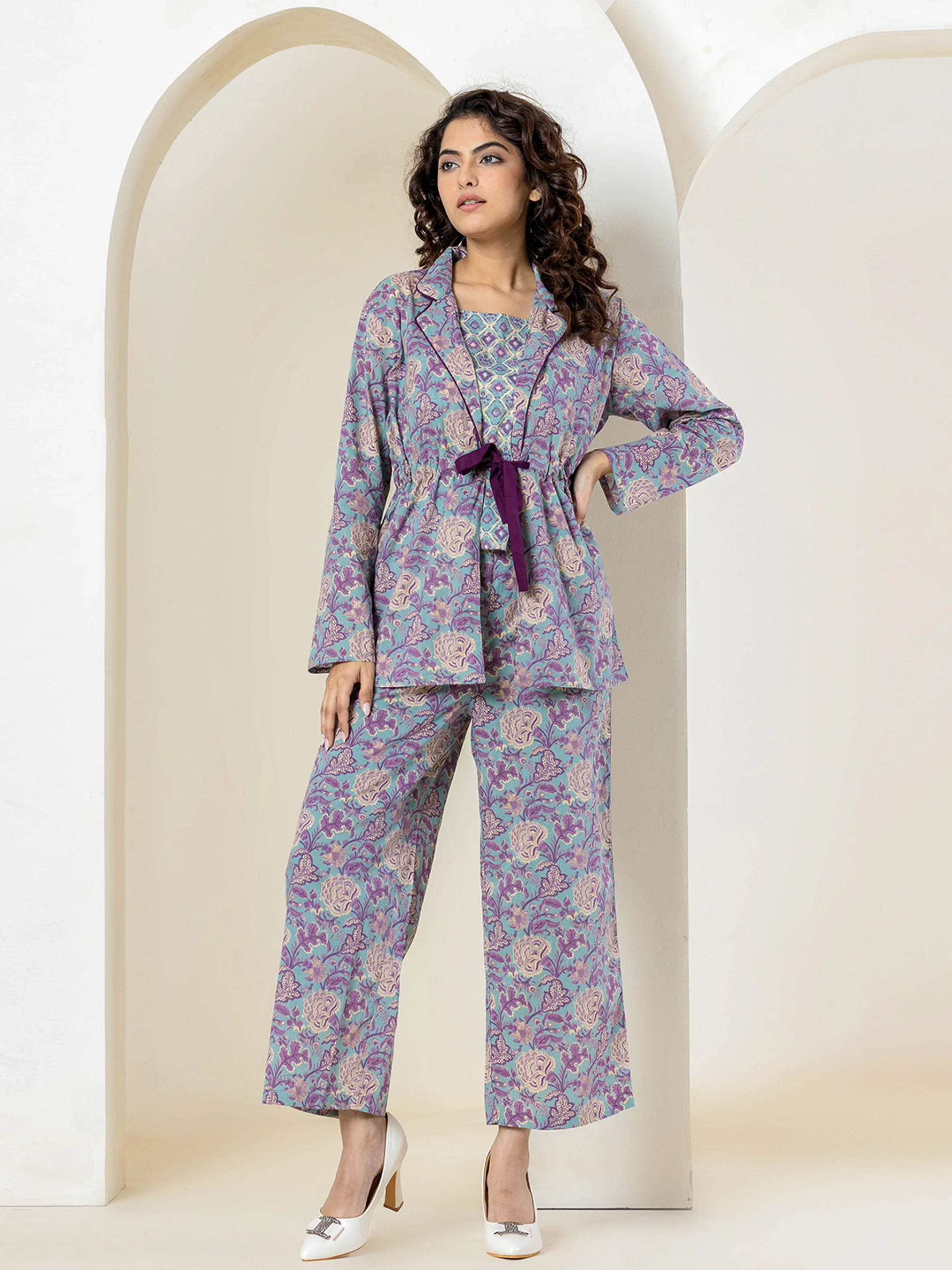 Front belt Cyan Purple Pure Cotton Jacket set of 3 - Image 4