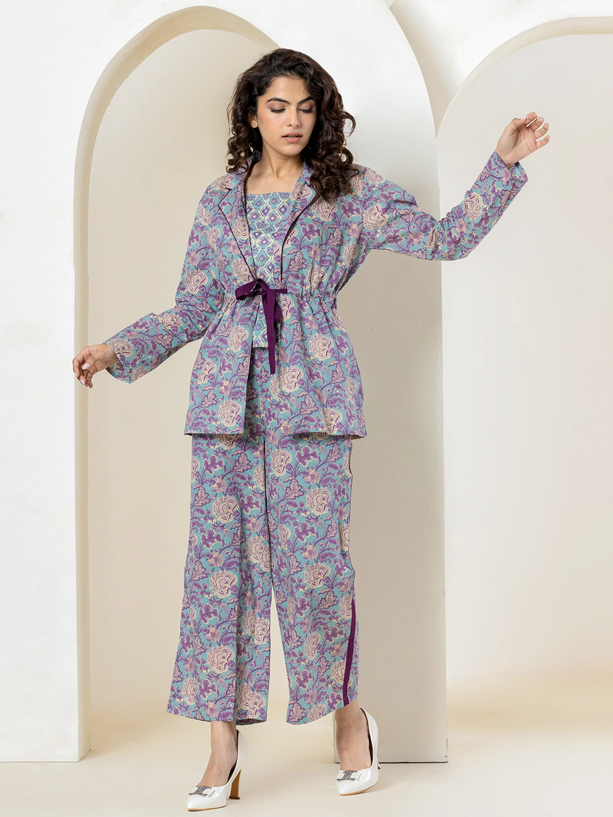 Front belt Cyan Purple Pure Cotton Jacket set of 3 - Image 5