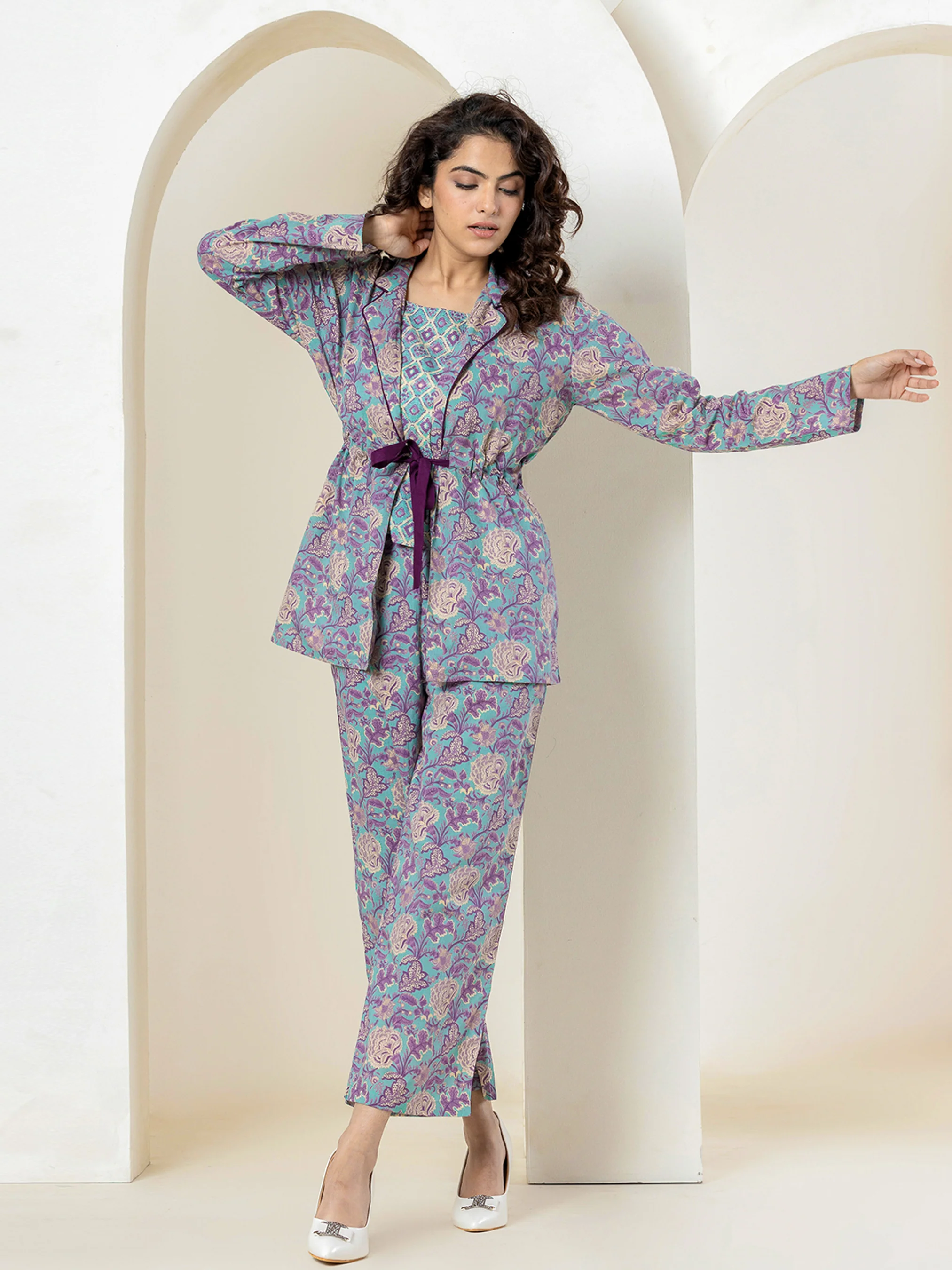 Front belt Cyan Purple Pure Cotton Jacket set of 3 - Image 6