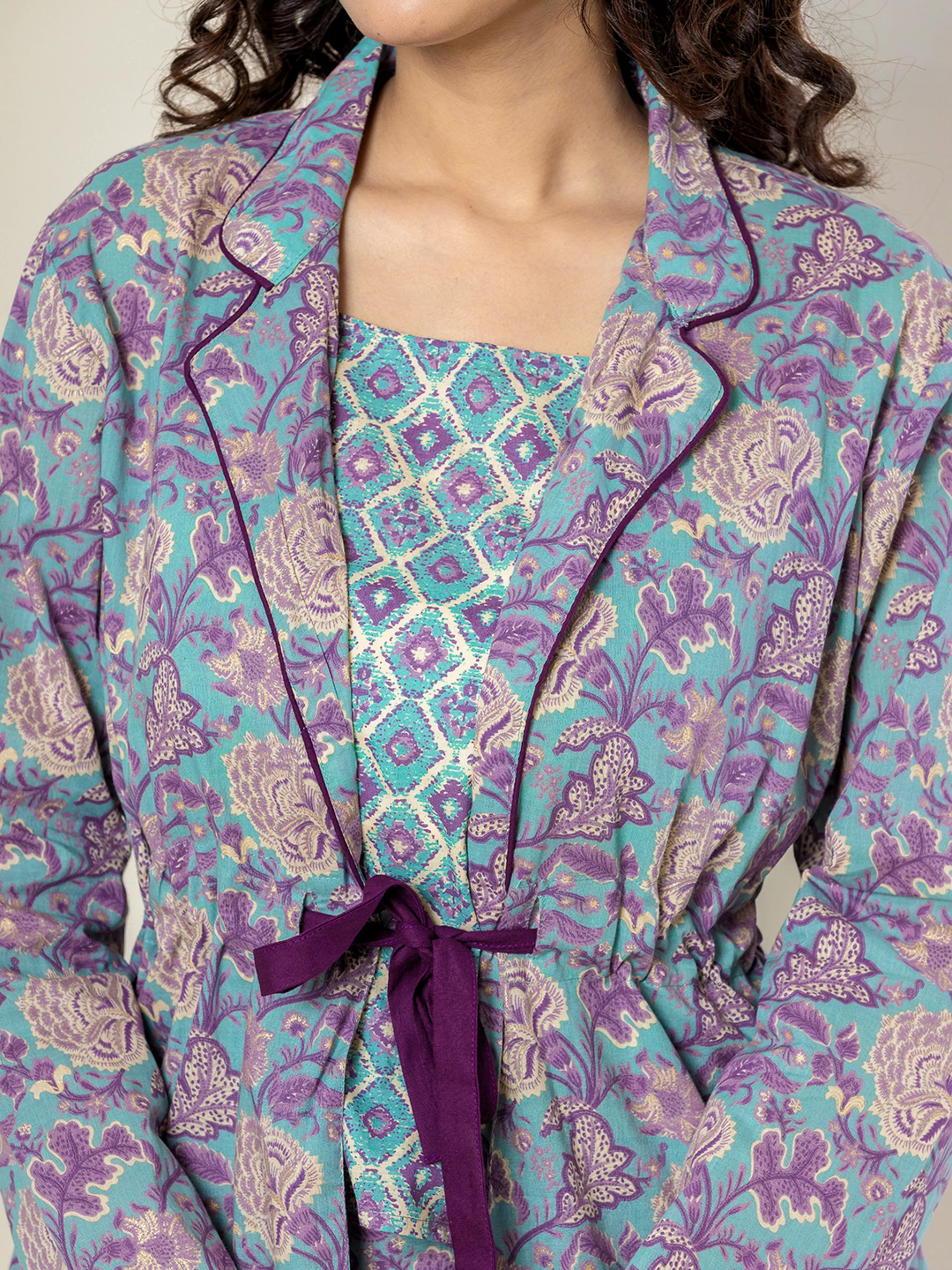 Front belt Cyan Purple Pure Cotton Jacket set of 3 - Image 7