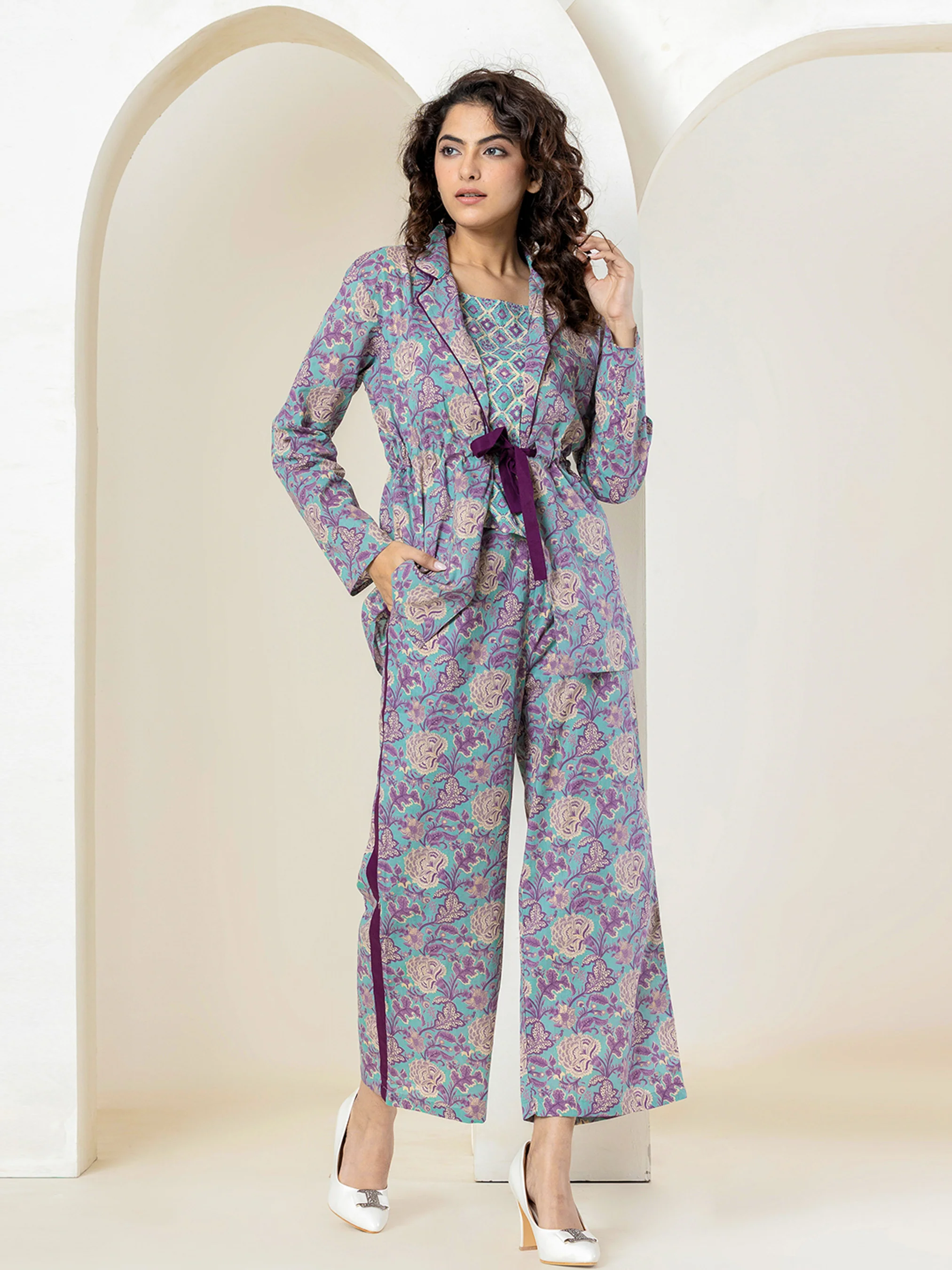 Front belt Cyan Purple Pure Cotton Jacket set of 3 - Image 8