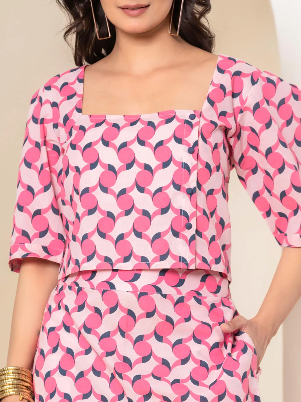 Geometrical Cherry Blossom Pink Midi Skirt Set - Image 11