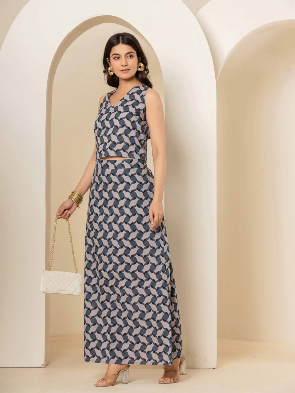 Geometrical Grey Long Skirt Set - Image 7