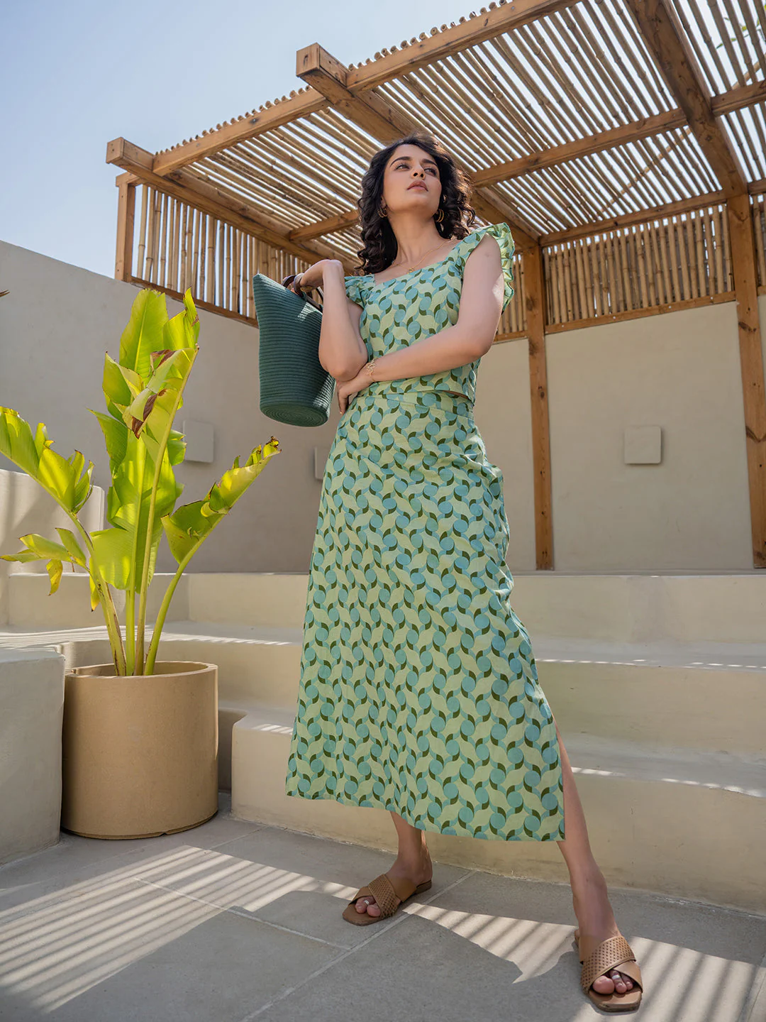 Geometrical Mint Mist Green Frill Top - Image 13