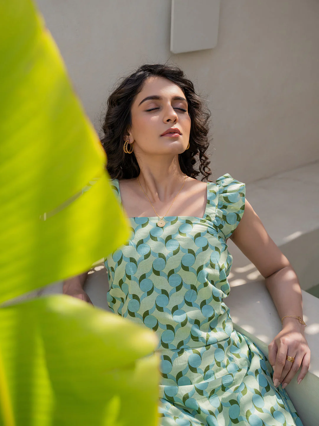 Geometrical Mint Mist Green Frill Top - Image 6