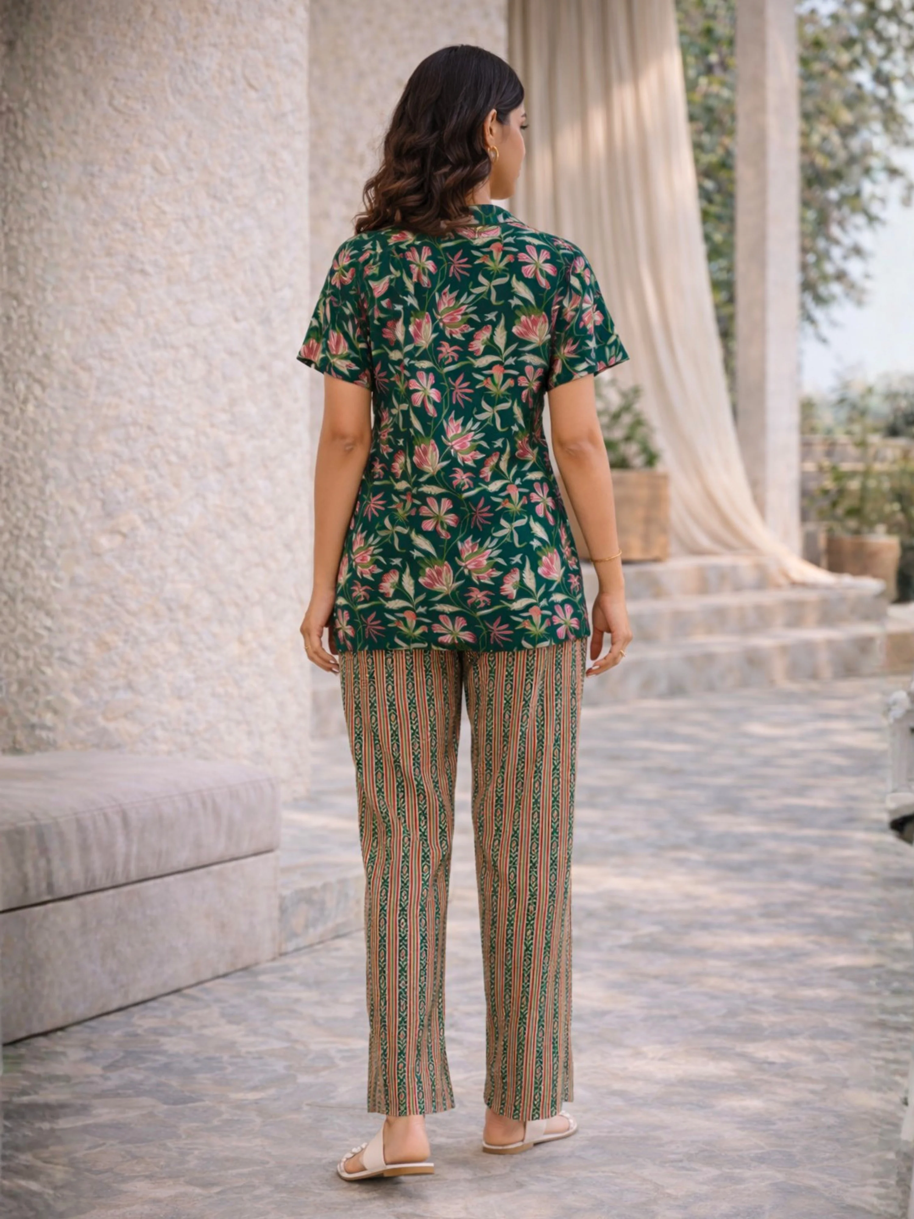Green Delight Pure Cotton Short Sleeves Collar Co-Ord Set - Image 4