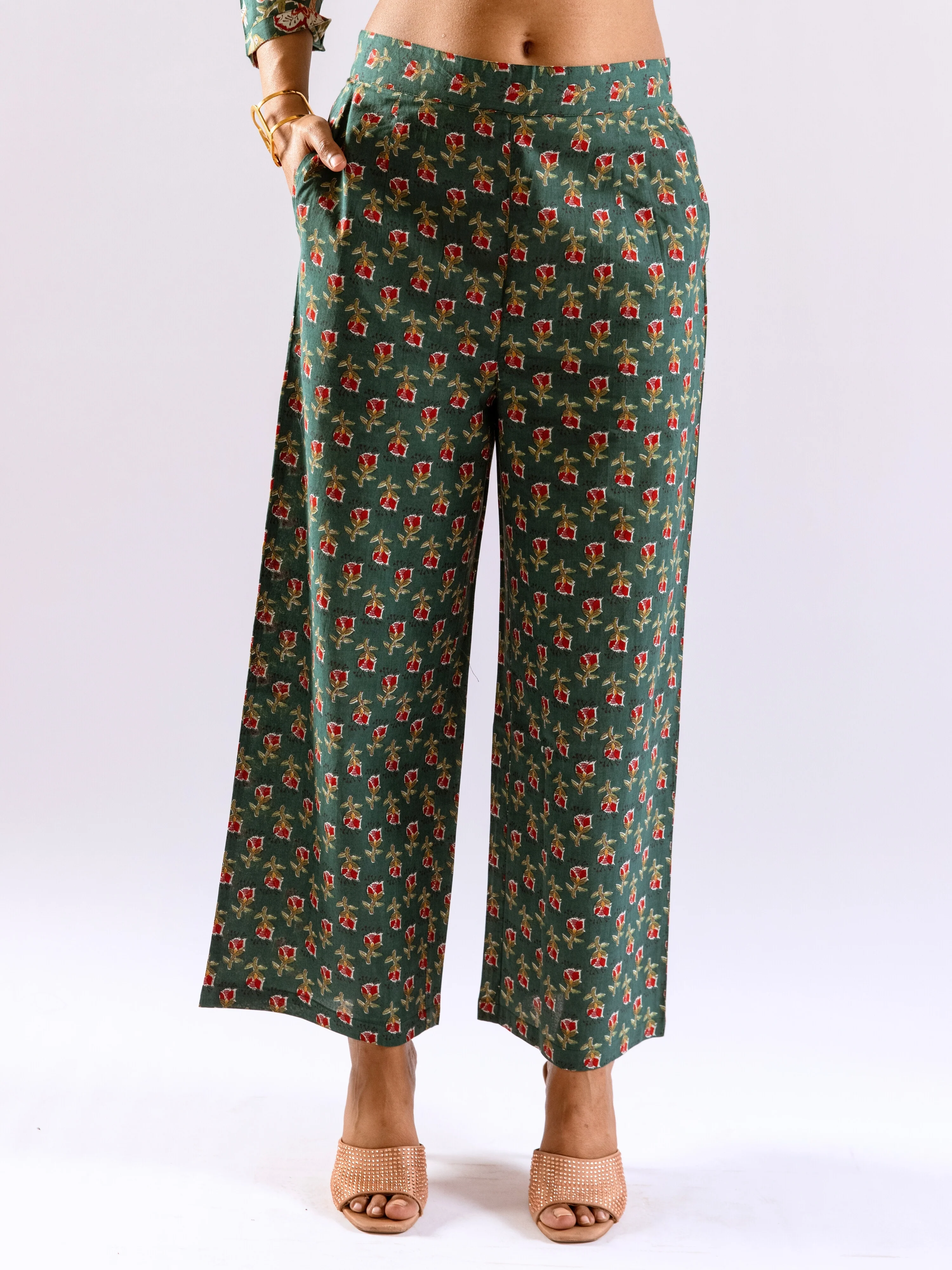 Green Leafy Charm Print Pure Cotton Collar Shirt Co-ord set - Image 4
