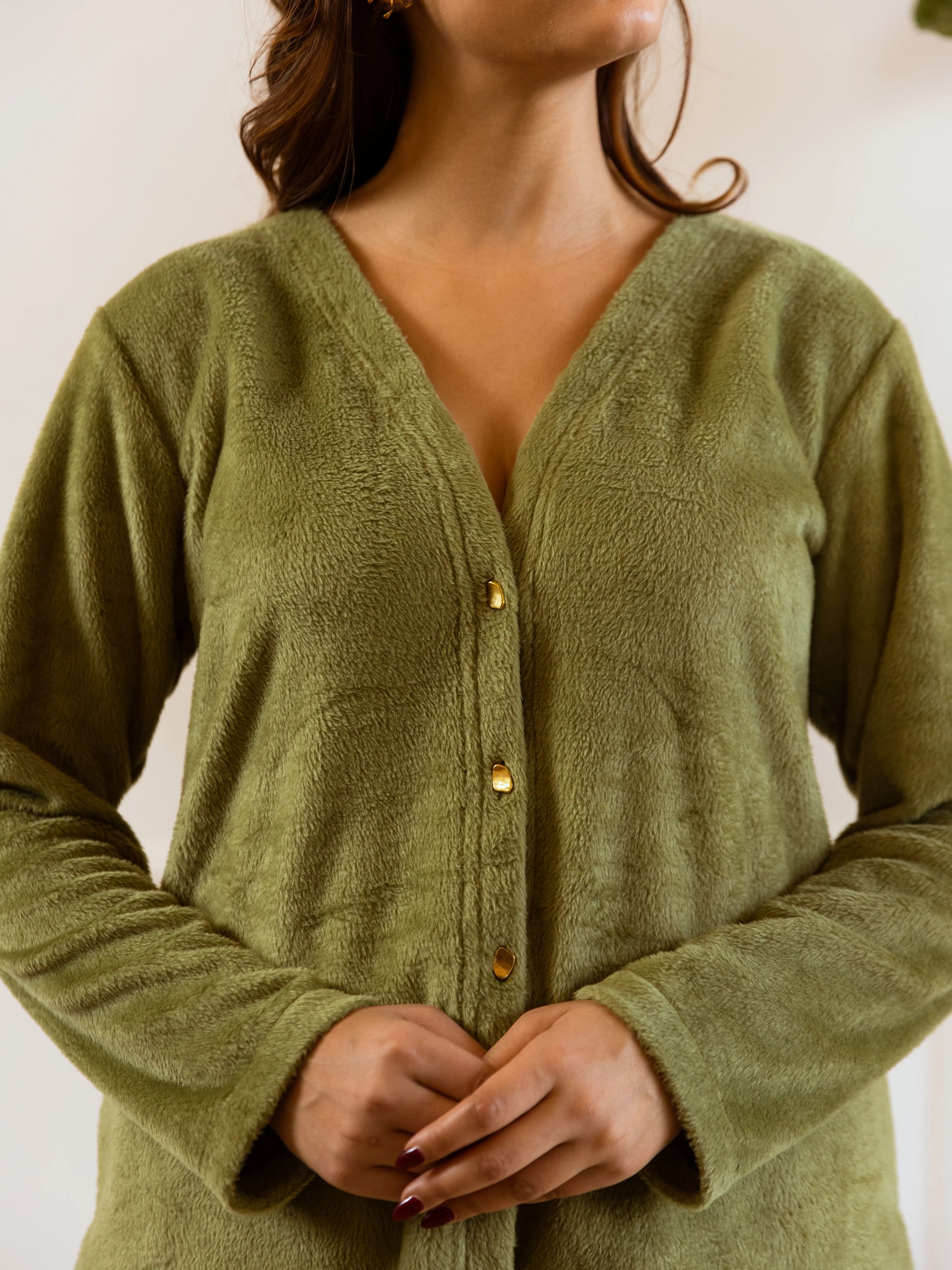 Green Super Soft Woollen Cardigan Set - Image 3