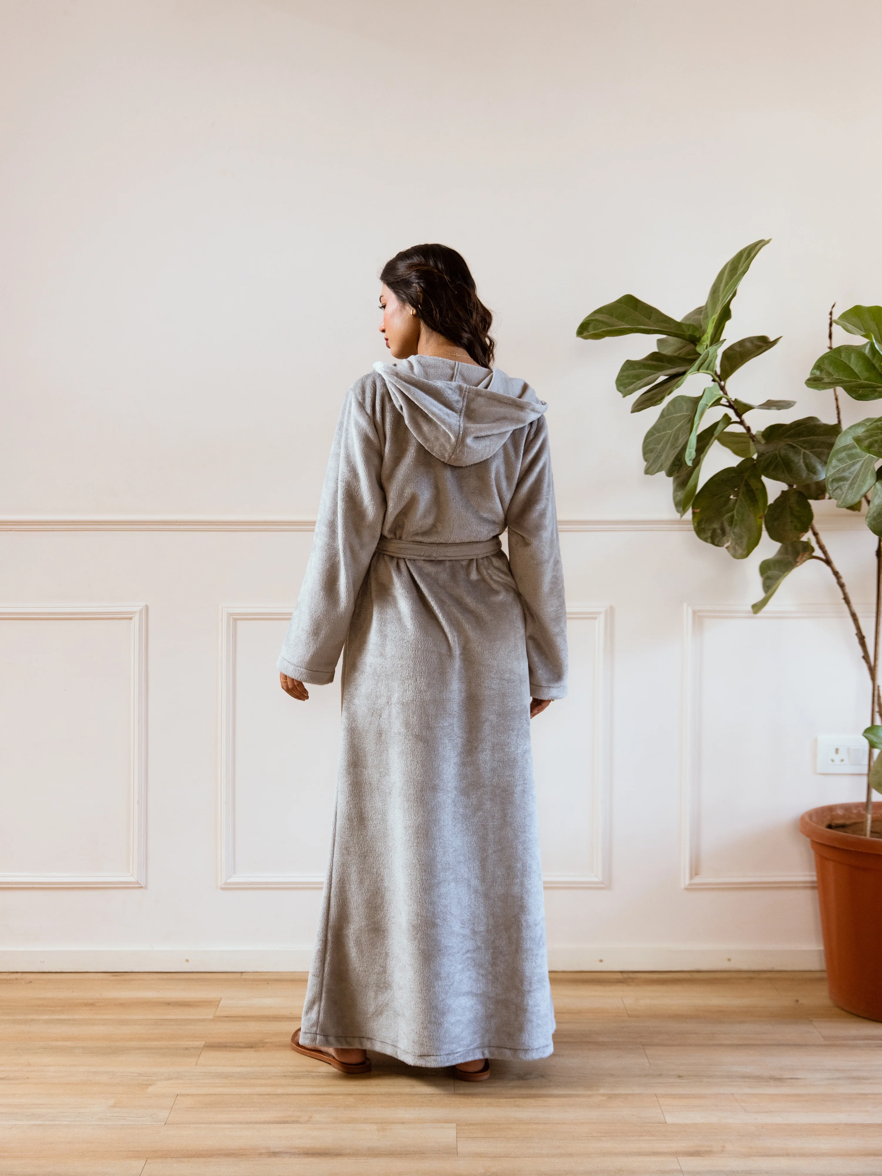 Grey Super Soft Woollen Hoodie Robe - Image 10