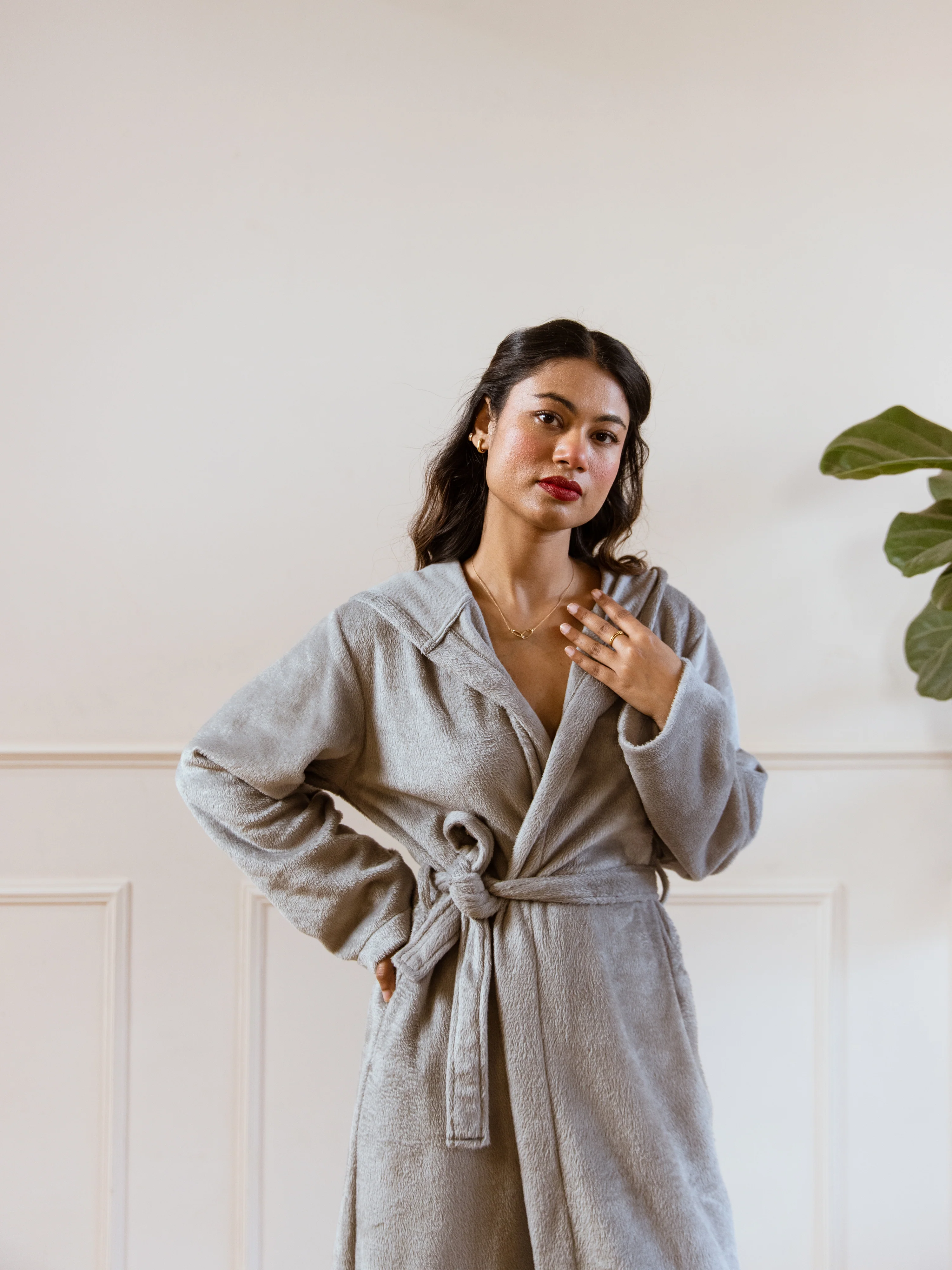 Grey Super Soft Woollen Hoodie Robe - Image 11