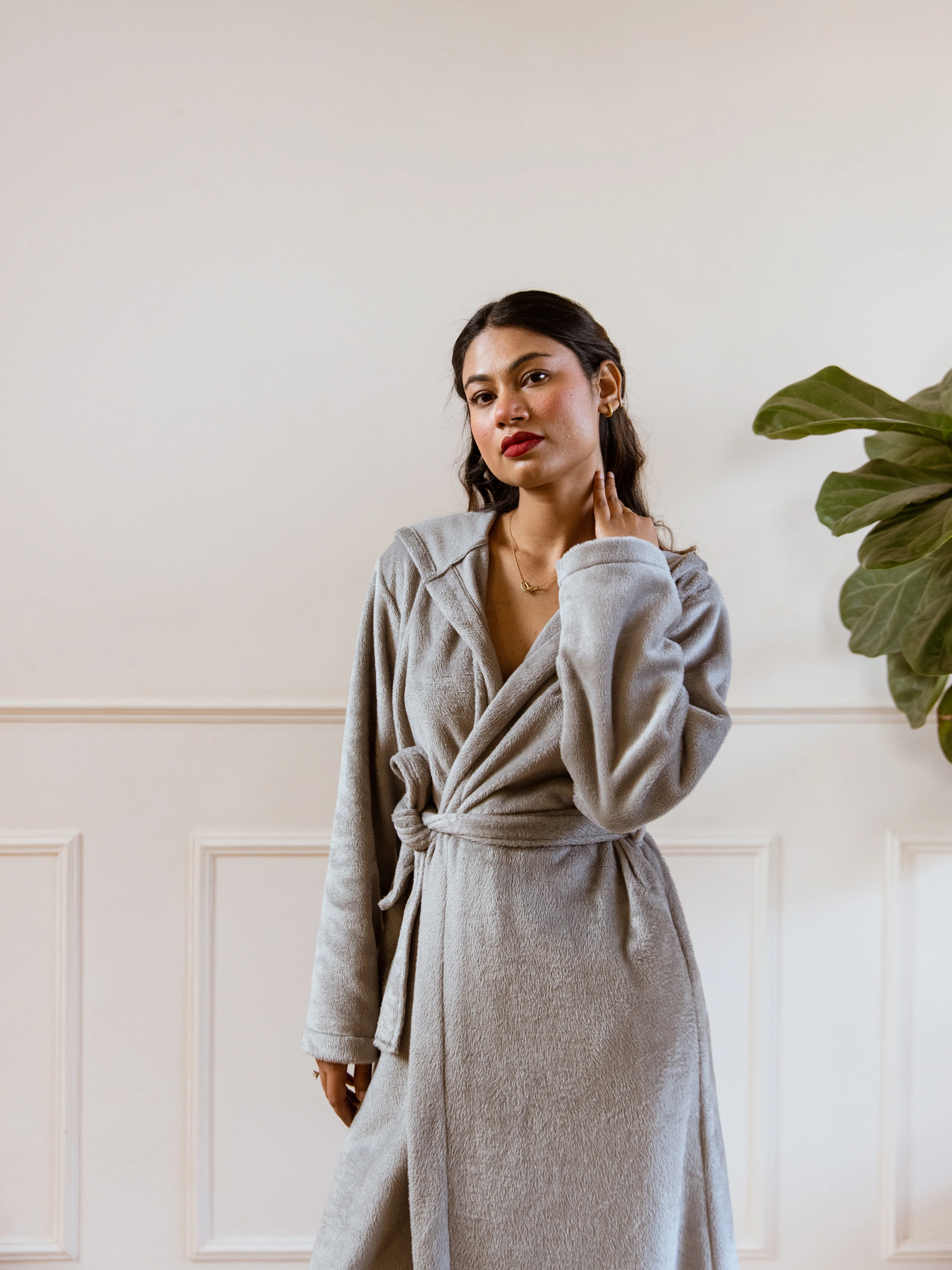 Grey Super Soft Woollen Hoodie Robe - Image 12