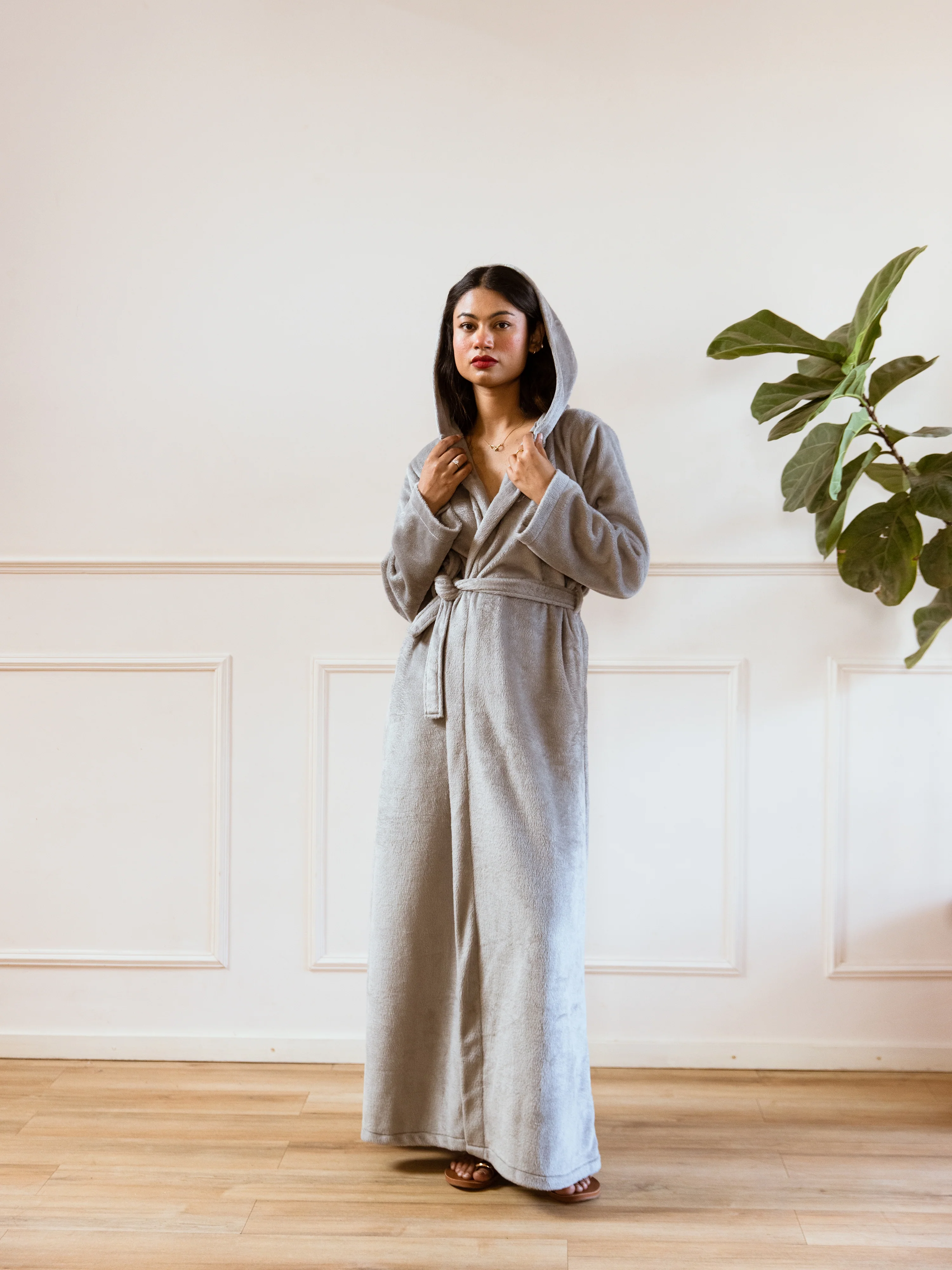 Grey Super Soft Woollen Hoodie Robe - Image 3
