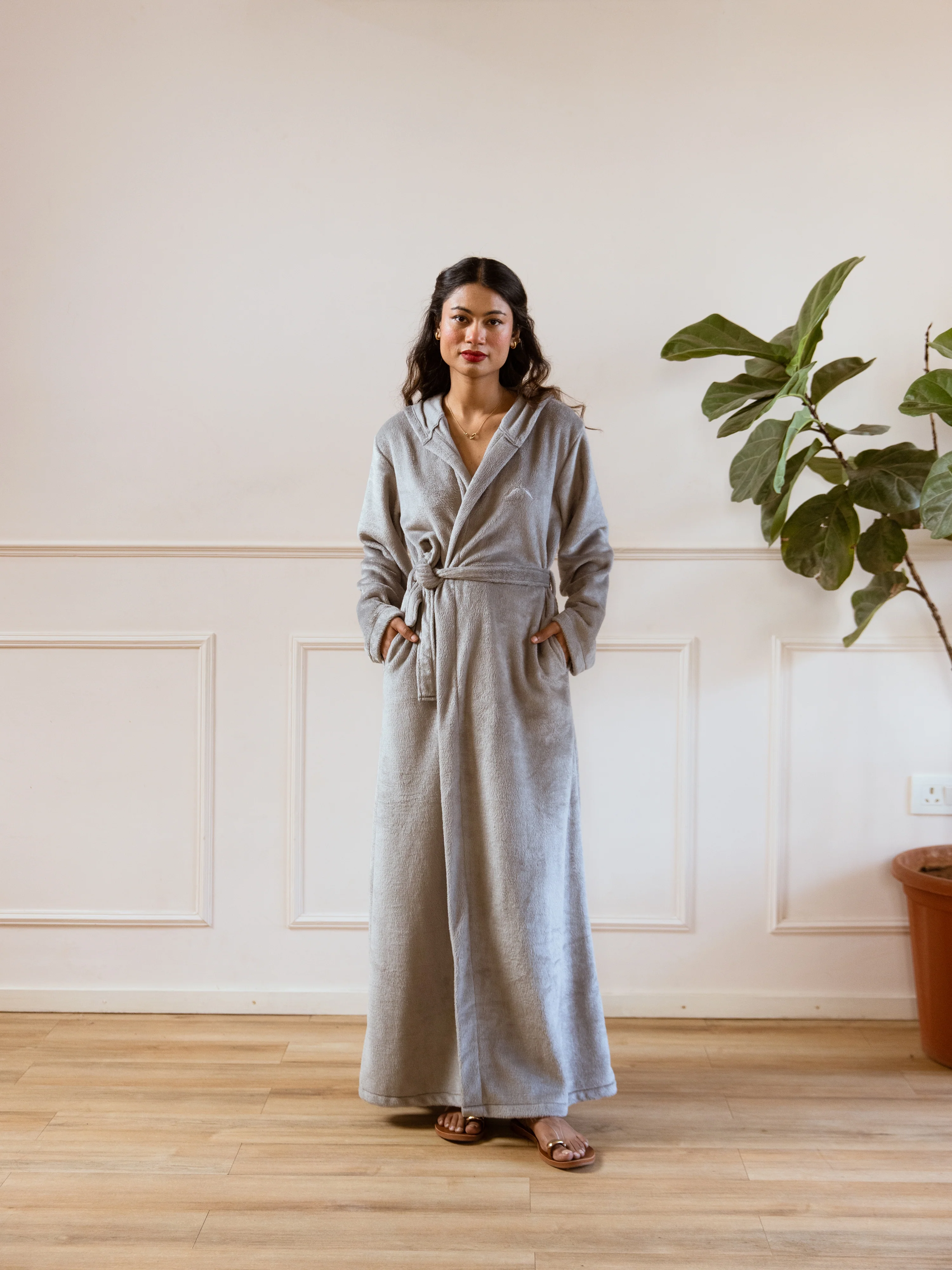 Grey Super Soft Woollen Hoodie Robe - Image 4