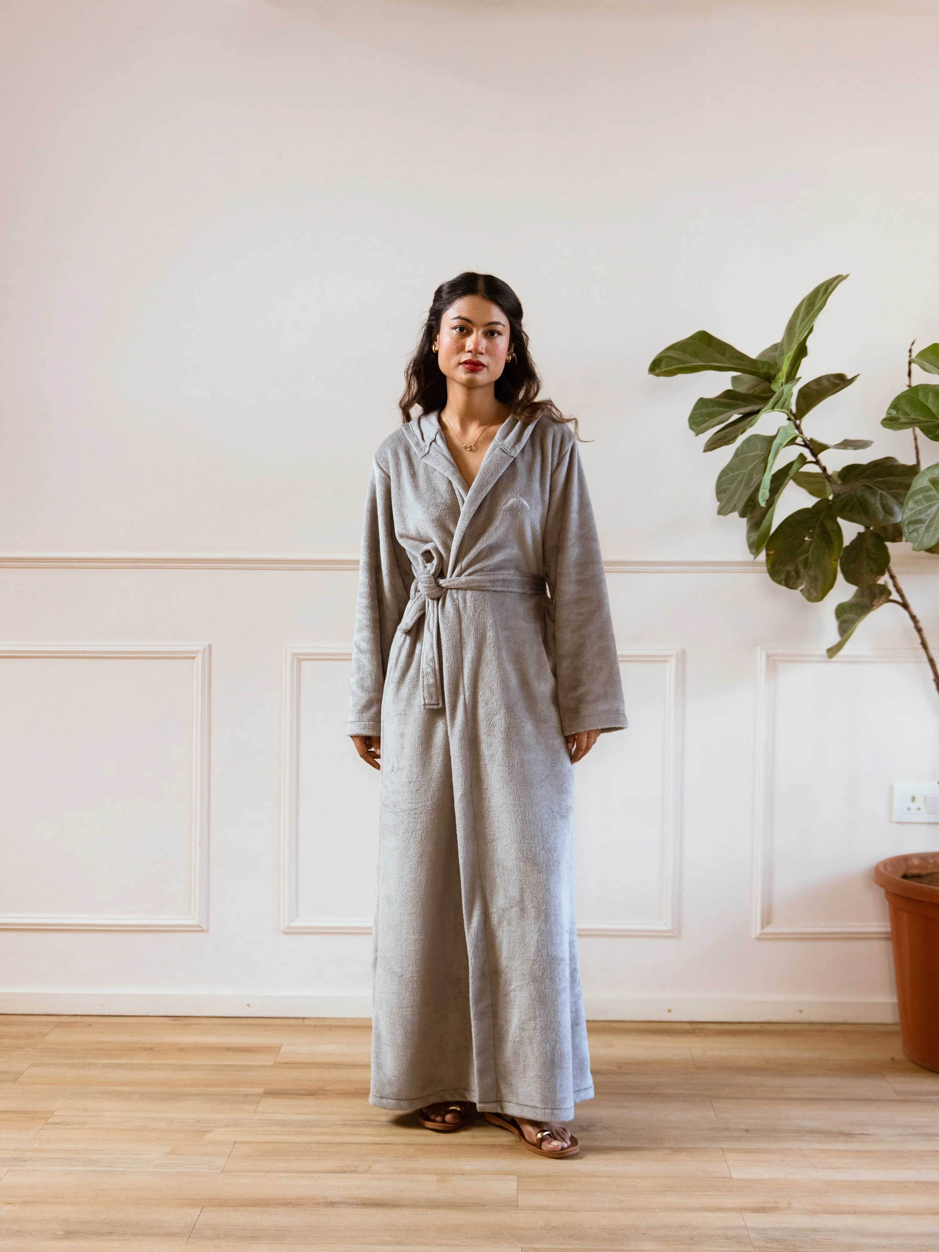 Grey Super Soft Woollen Hoodie Robe - Image 6