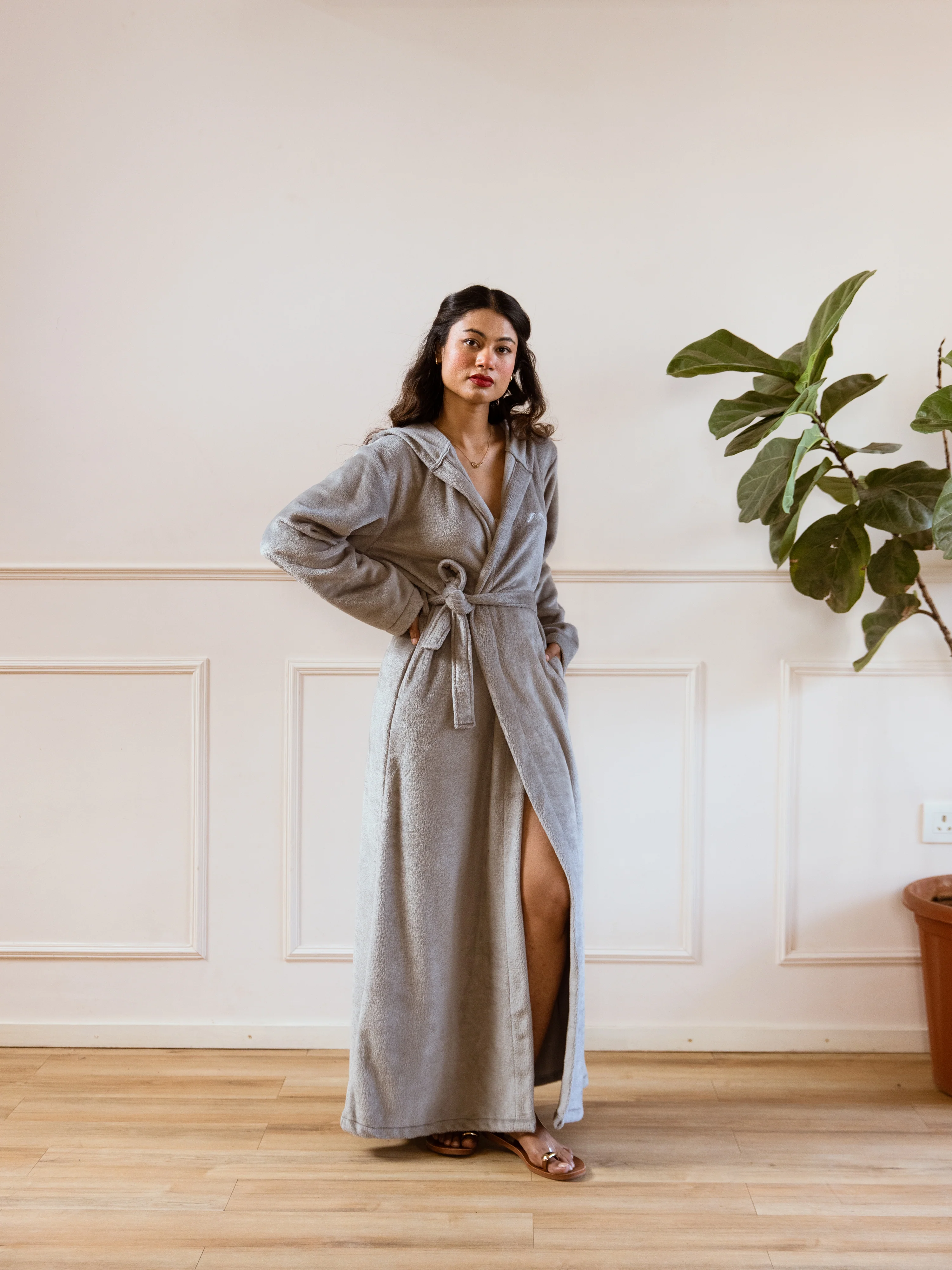 Grey Super Soft Woollen Hoodie Robe - Image 7
