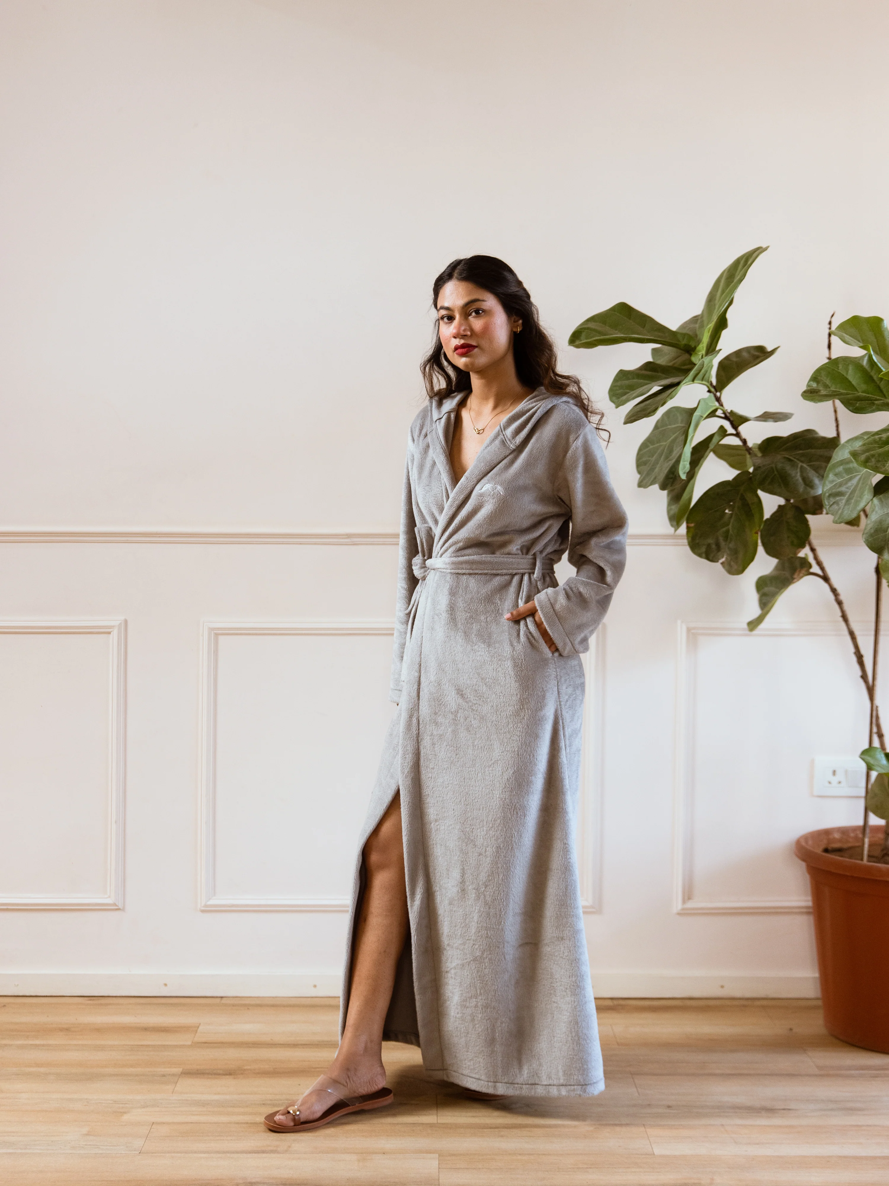 Grey Super Soft Woollen Hoodie Robe - Image 8