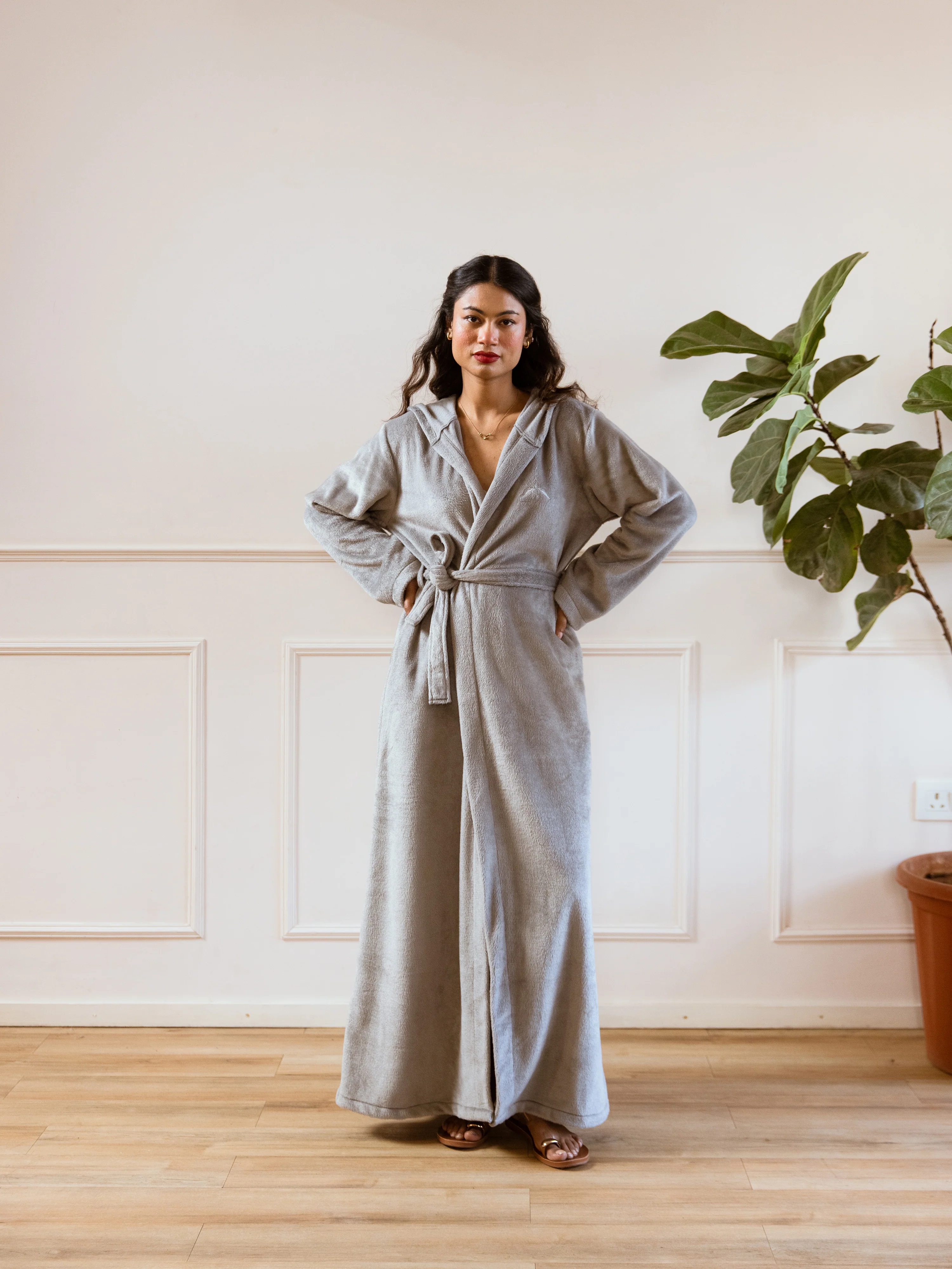 Grey Super Soft Woollen Hoodie Robe - Image 9