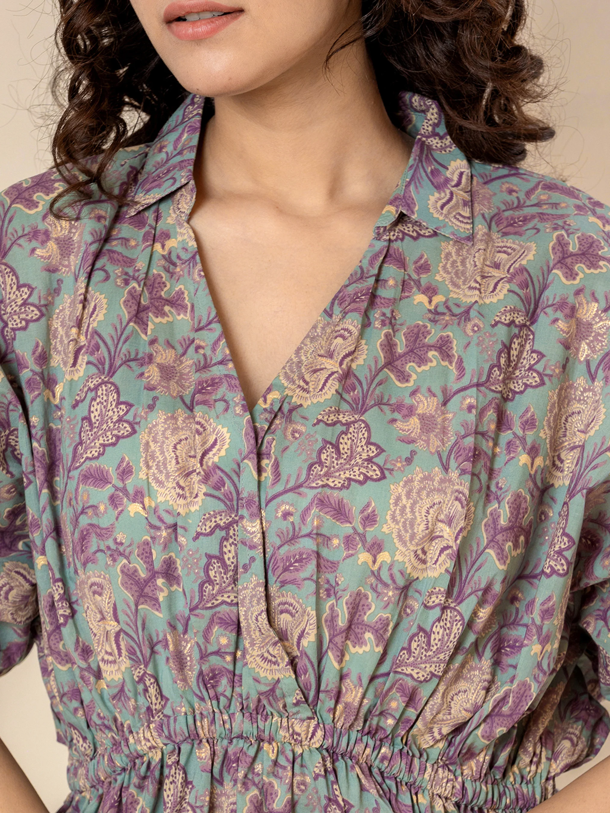 High Low Purple green Pure cotton Hand Printed Loungewear - Image 11